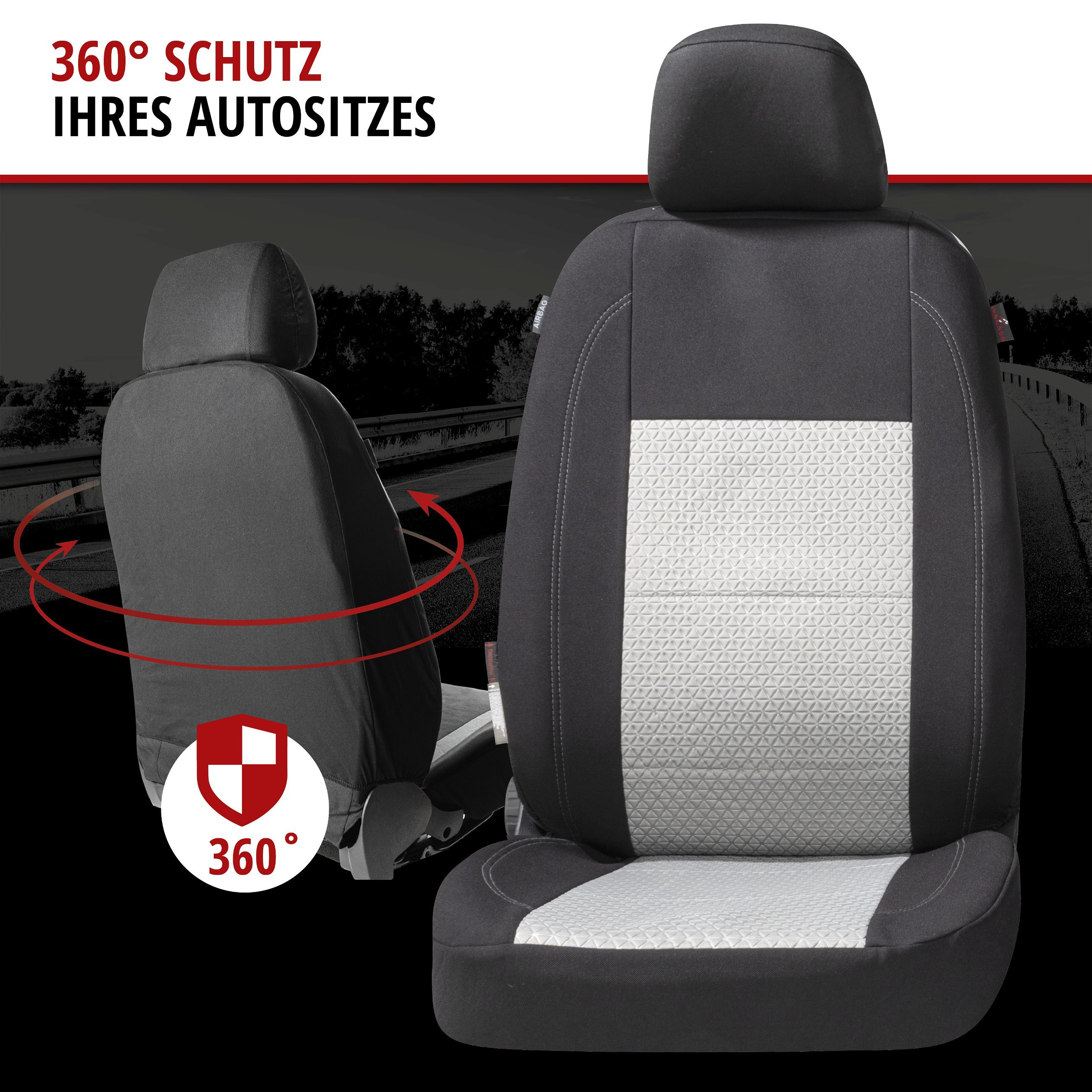 Autositzbezug ZIPP-IT Premium Avignon, PKW-Schonbezüge Komplettset mit Reißverschluss-System schwarz/silber