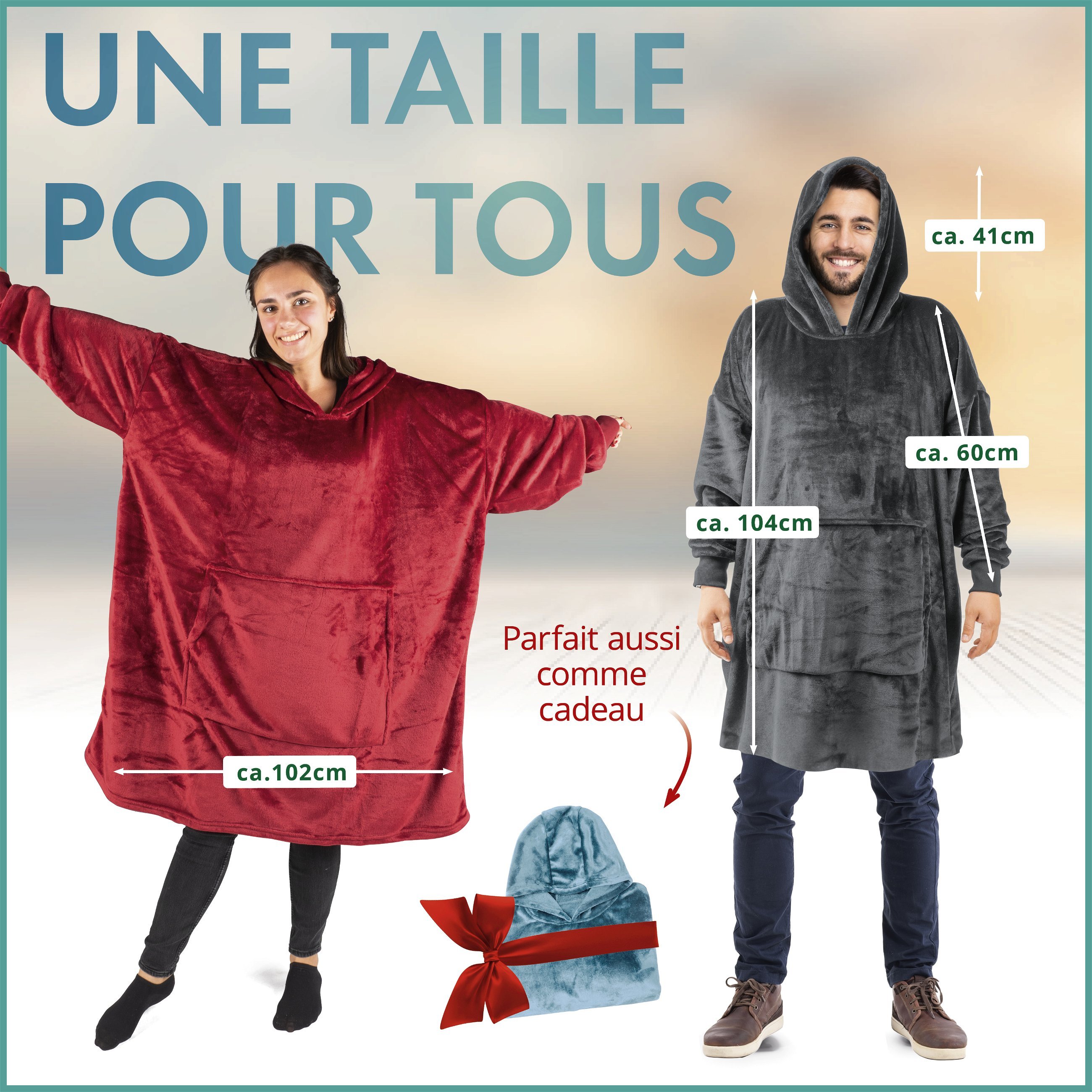 Pull douillet, couverture à capuche Snuggle, sweat à capuche oversize femme, couverture à capuche homme, couverture pull 104x102 cm grenat