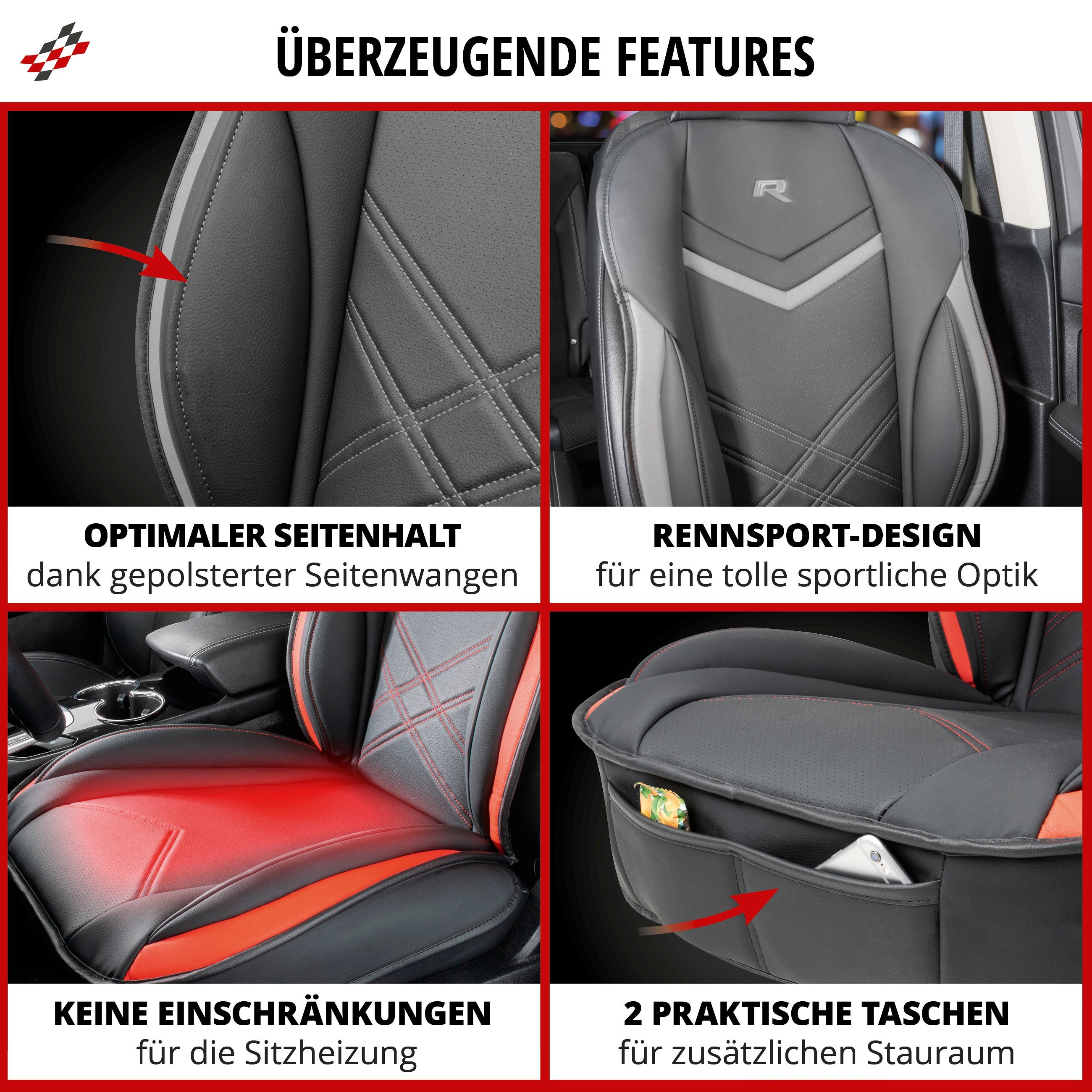 PKW Sitzauflage Rey, Auto-Sitzaufleger schwarz-rot