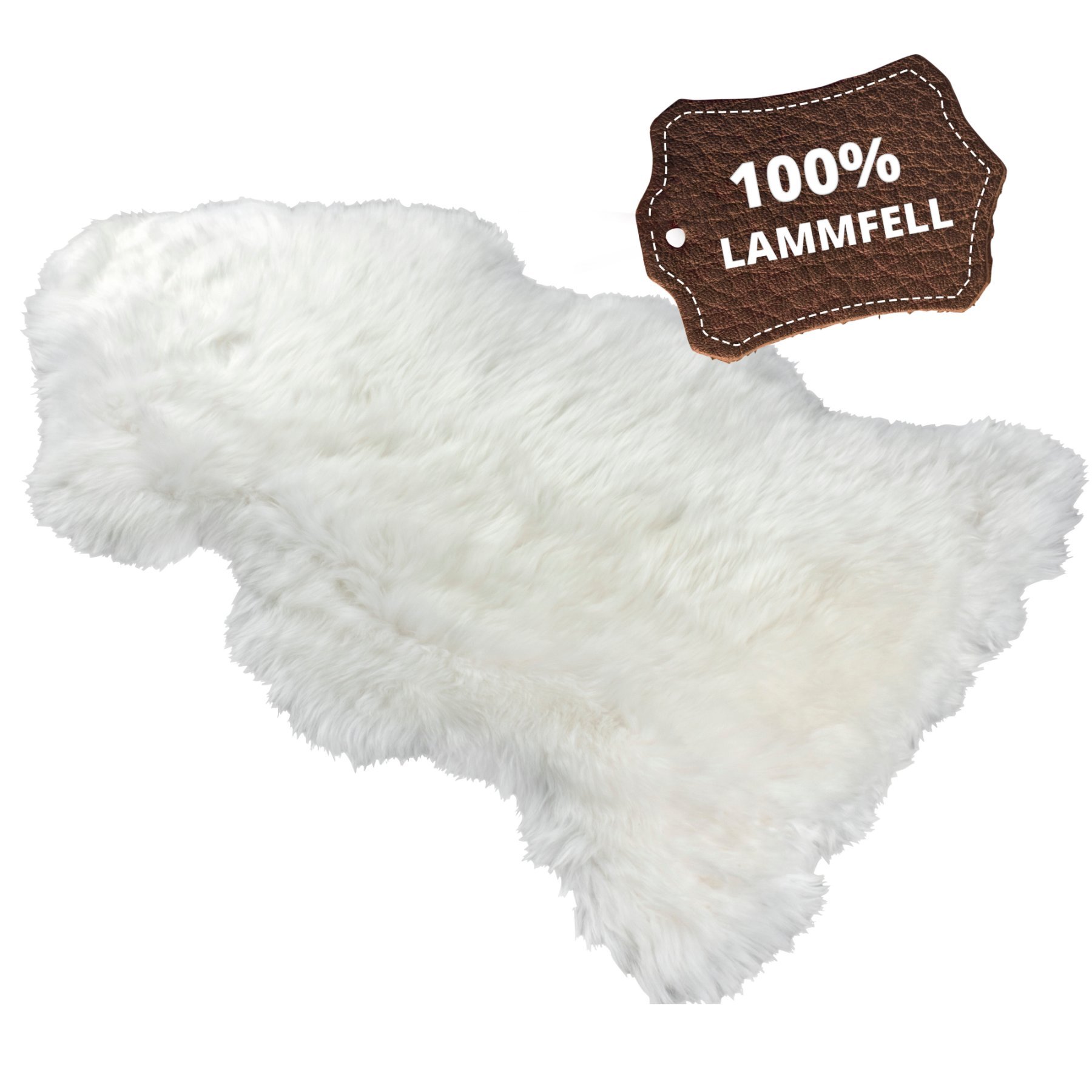Lammfell Teppich Beal weiß 100-105cm aus 100% natürlichem Lammfell, Wollhöhe 50mm, ideal im Wohn- & Schlafzimmer