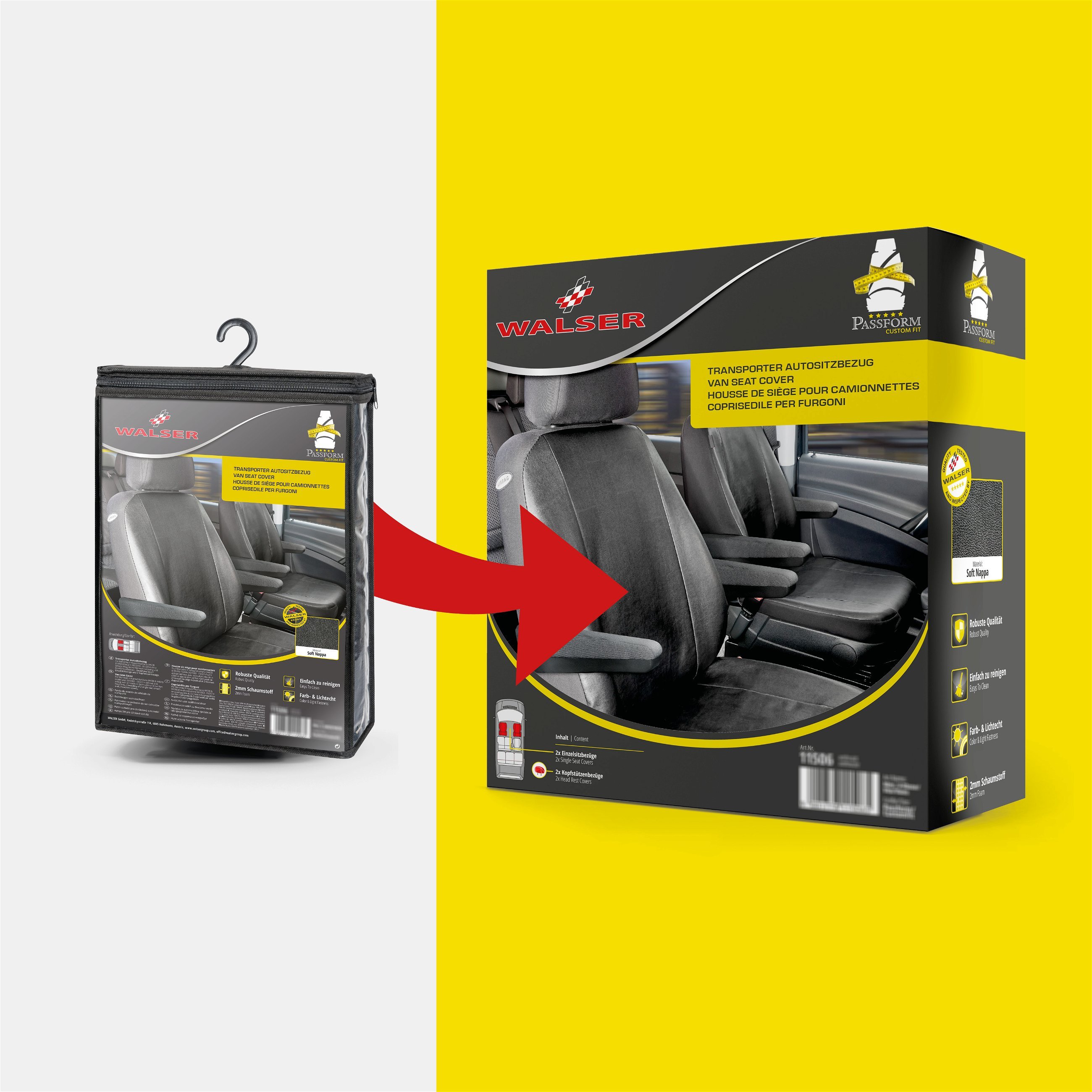 Passform Sitzbezug aus Stoff kompatibel mit Mercedes-Benz Viano/Vito, 2 Einzelsitze mit Armlehne innen & außen