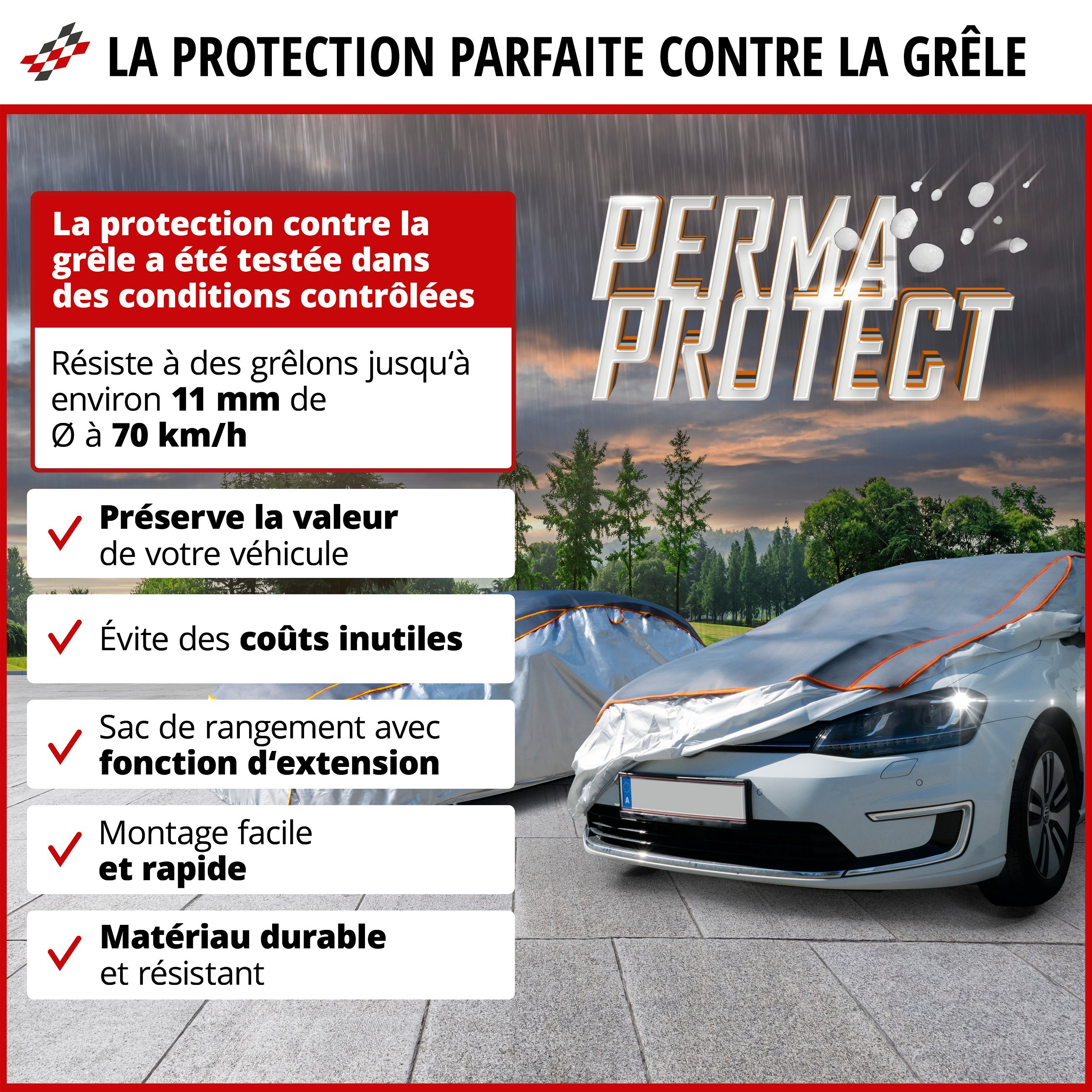 Bâche de voiture antigrêle anti-grêle Perma Protect SUV taille L, Bâches  anti-grêle, Bâches pour voitures