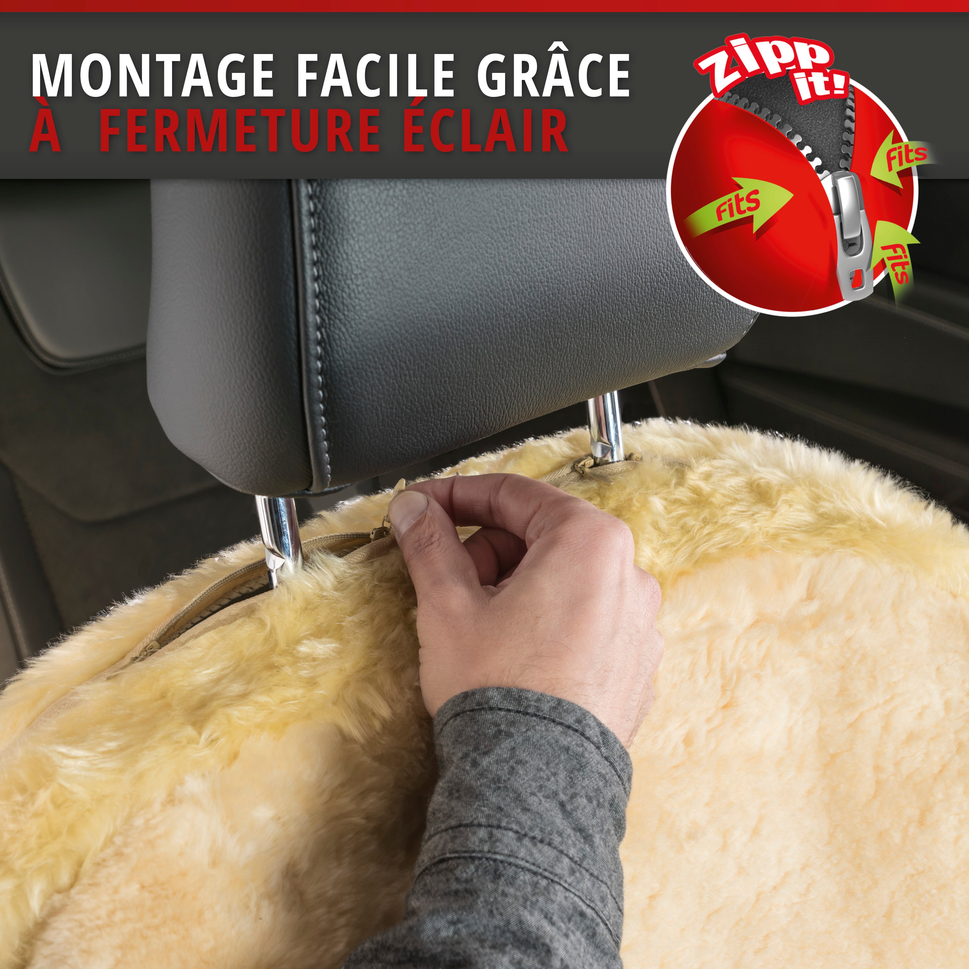 Housse de siège Nineve en agneau beige avec système informatique ZIPP