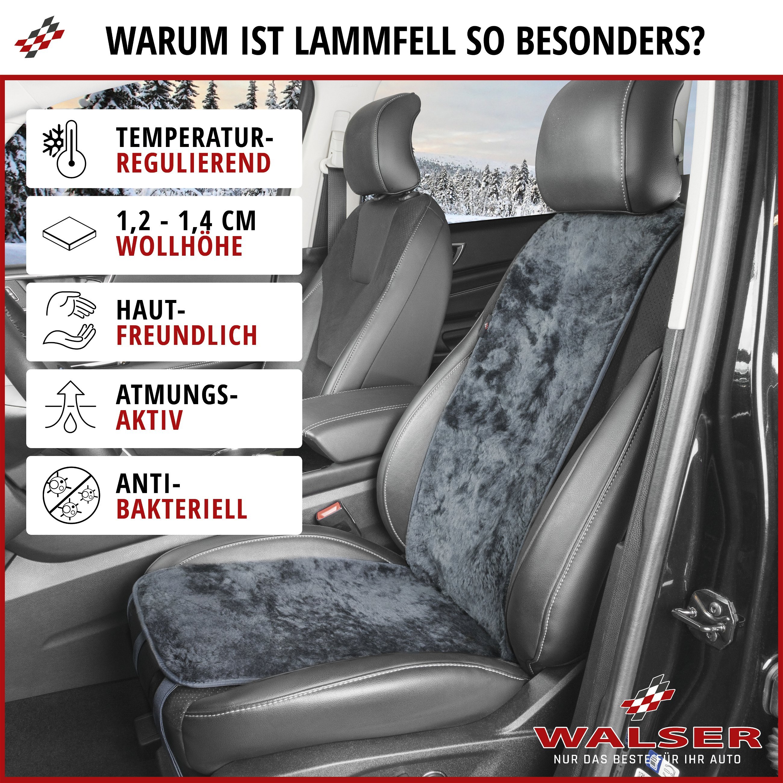 PKW Sitzauflage aus Lammfell Cosmo, Auto-Sitzaufleger, Lammfell-Sitzauflage anthrazit