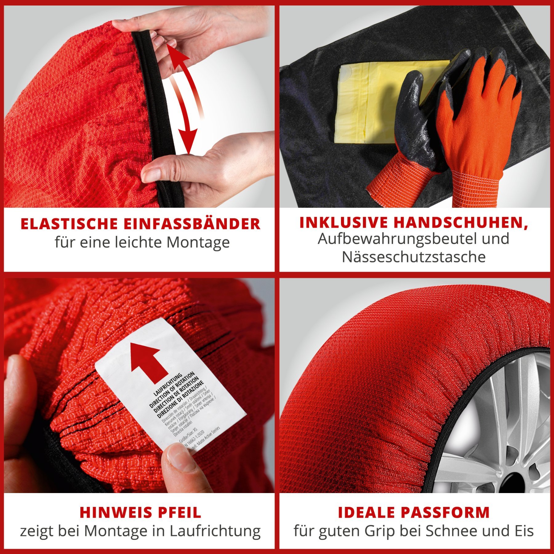 Textil-Schneeketten Alternative Active M, Schneesocken 2er Set rot