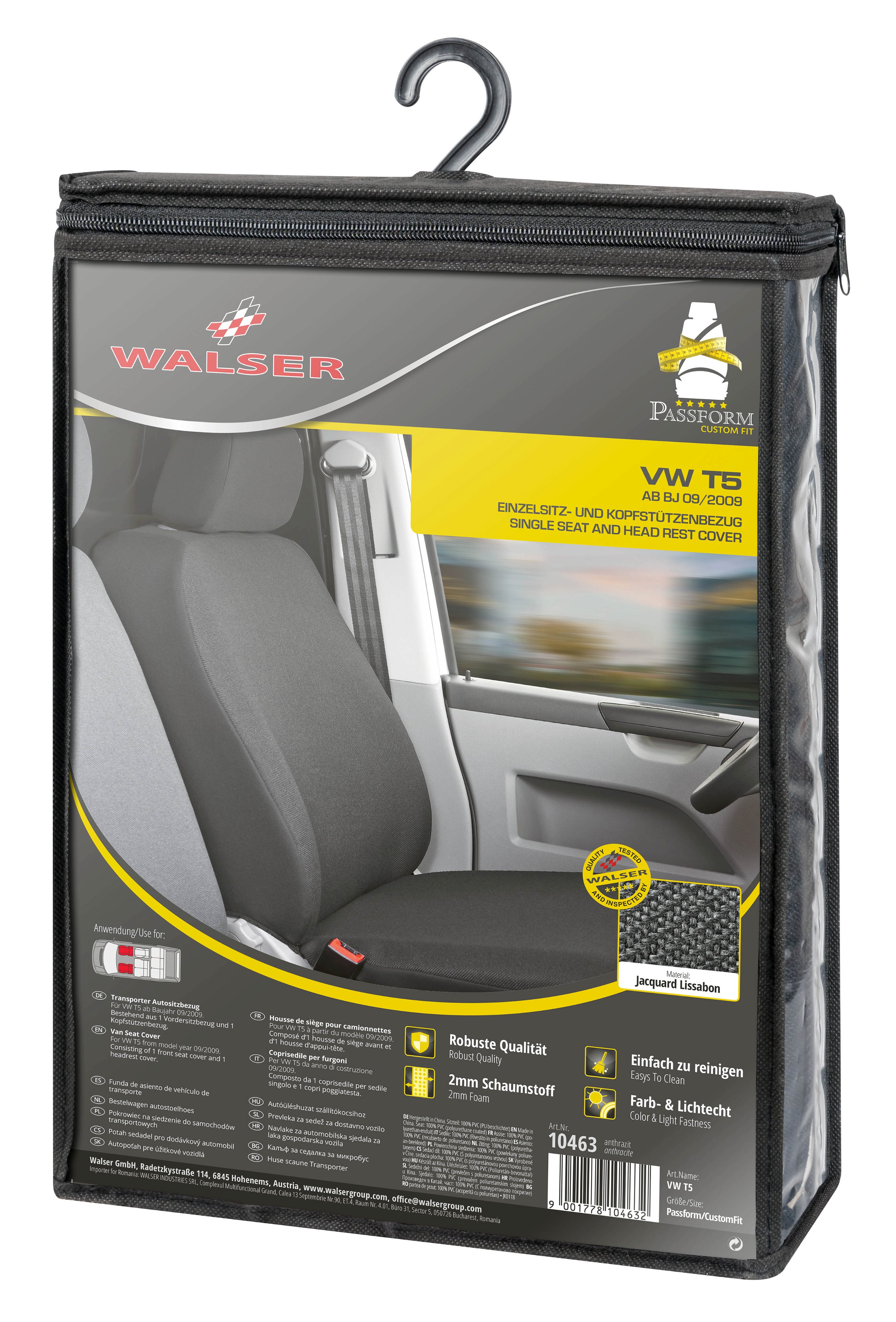 Seat cover made of fabric for VW T5, single seat cover front