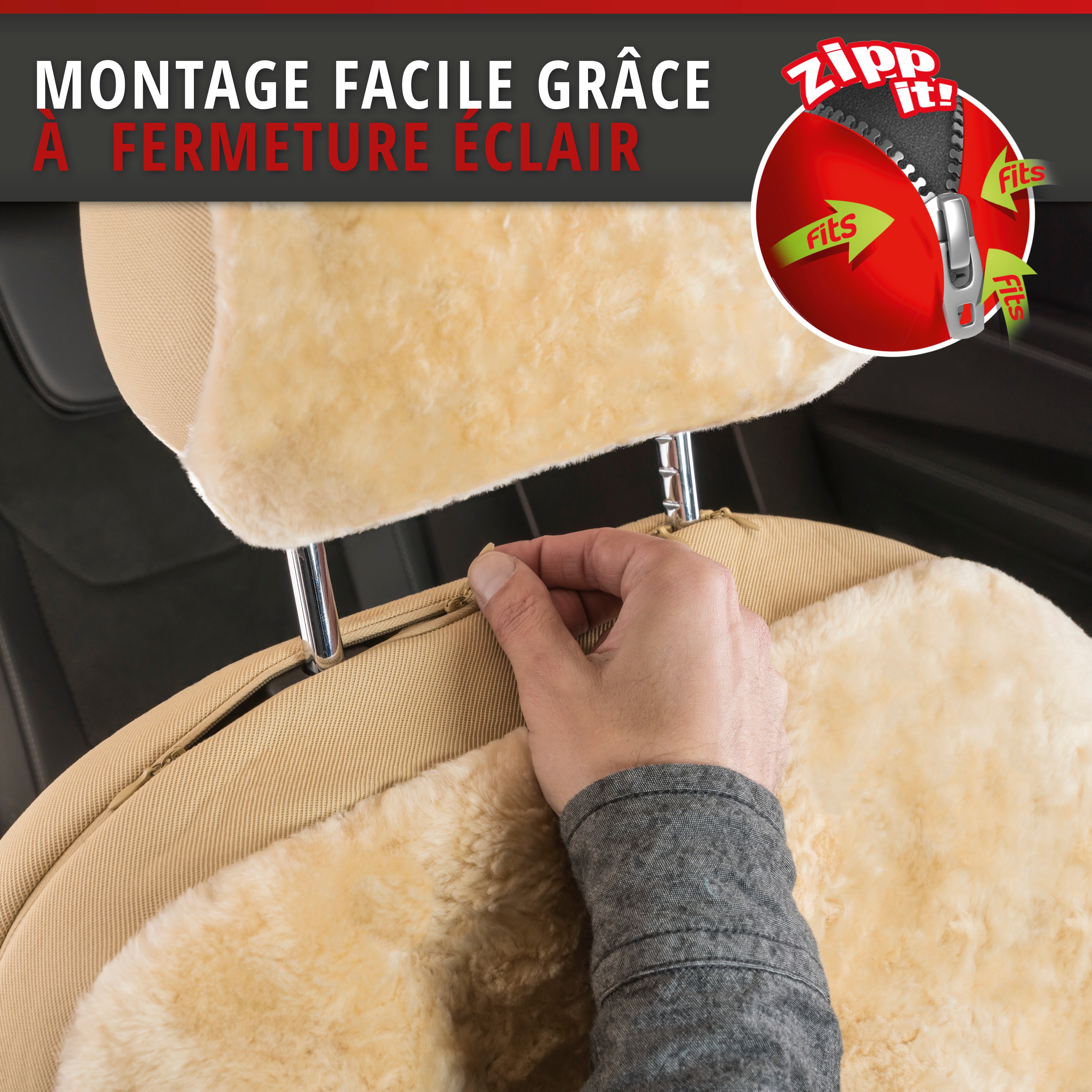 Housses de sièges Iva en agneau beige avec système informatique ZIPP