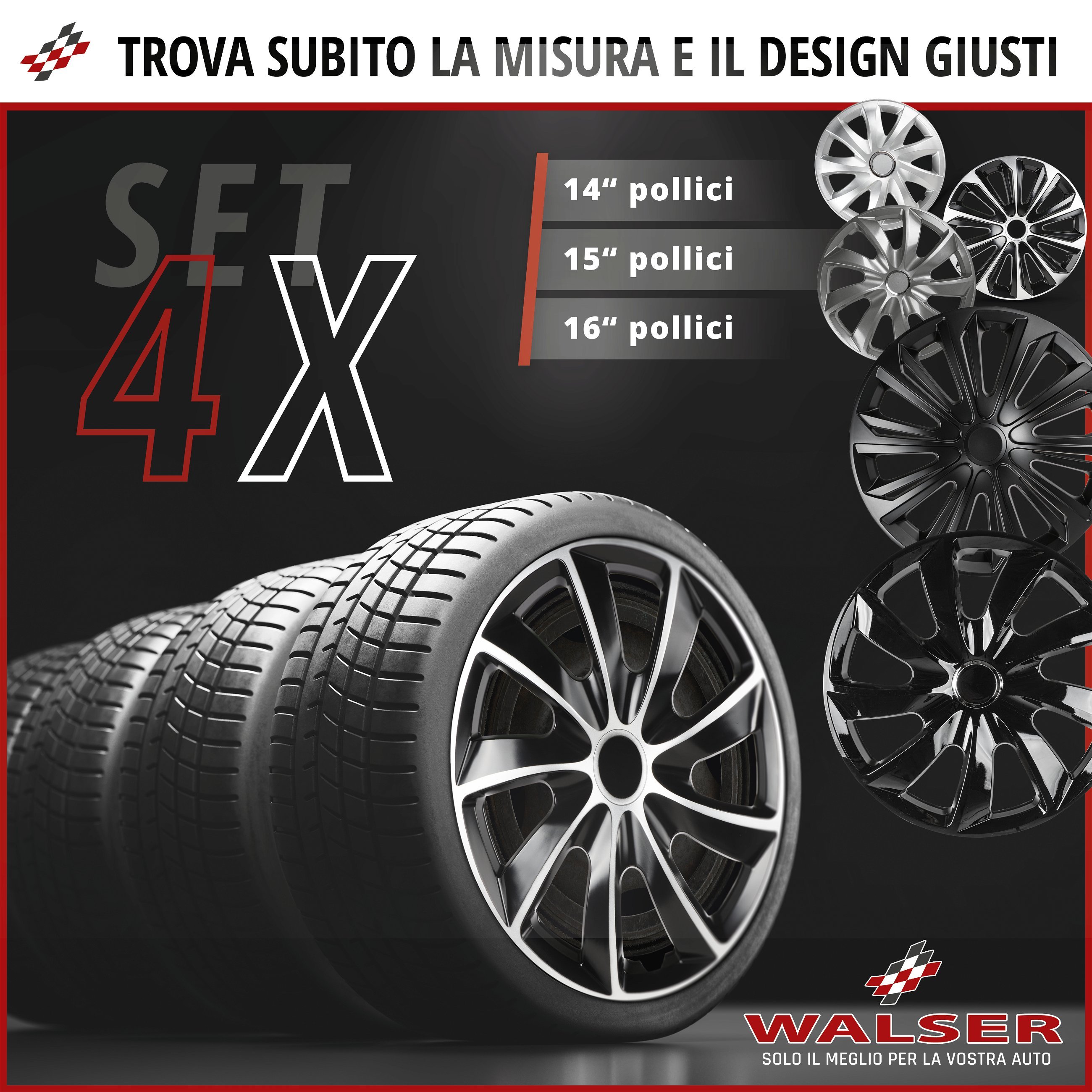 Set 4 Copricerchi 14 Pollici Copriruota Auto Varese Spc1480svbk Argento  Nero