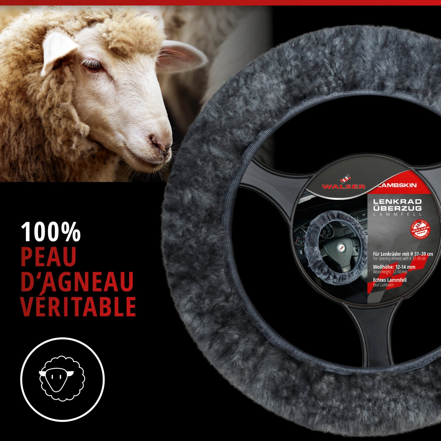 Housse de volant en peau d'agneau - Housse de volant en anthracite