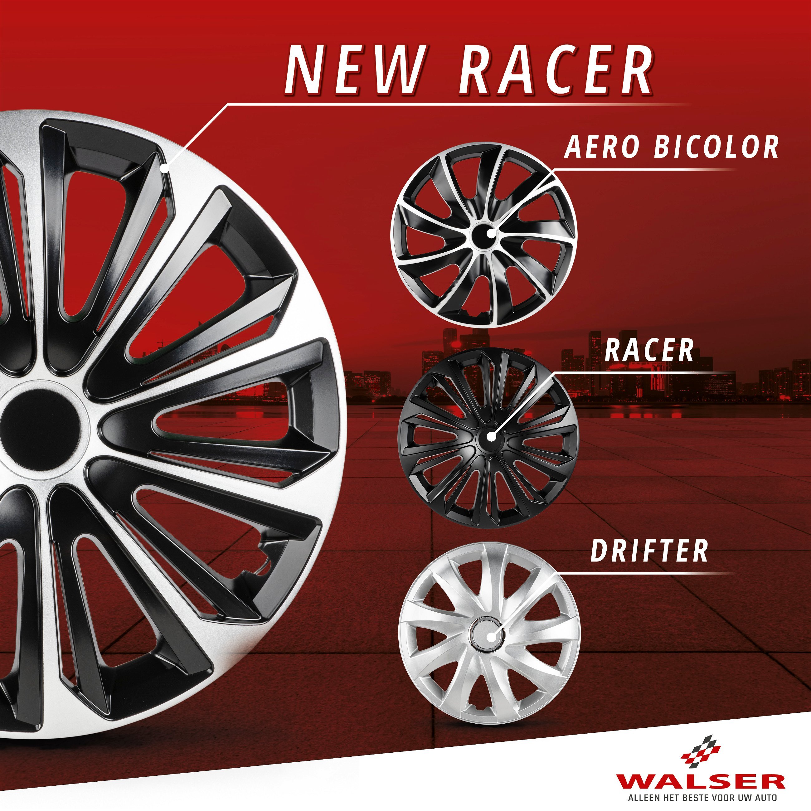 Wieldoppen New Racer 15 inch, set van 4 zwart/zilver
