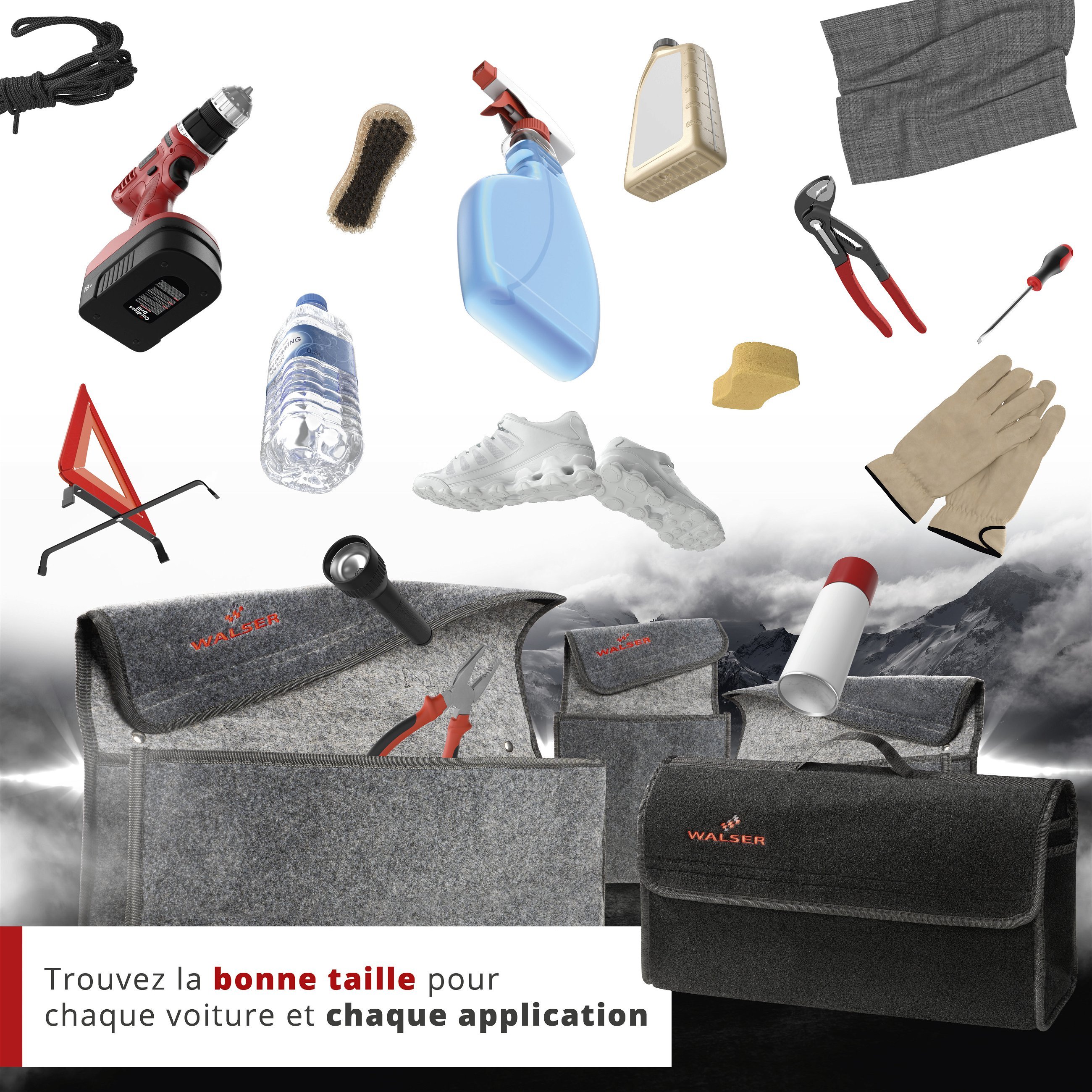 Sac de coffre Toolbag taille L, sac de rangement pour voiture noir 50x16x21cm