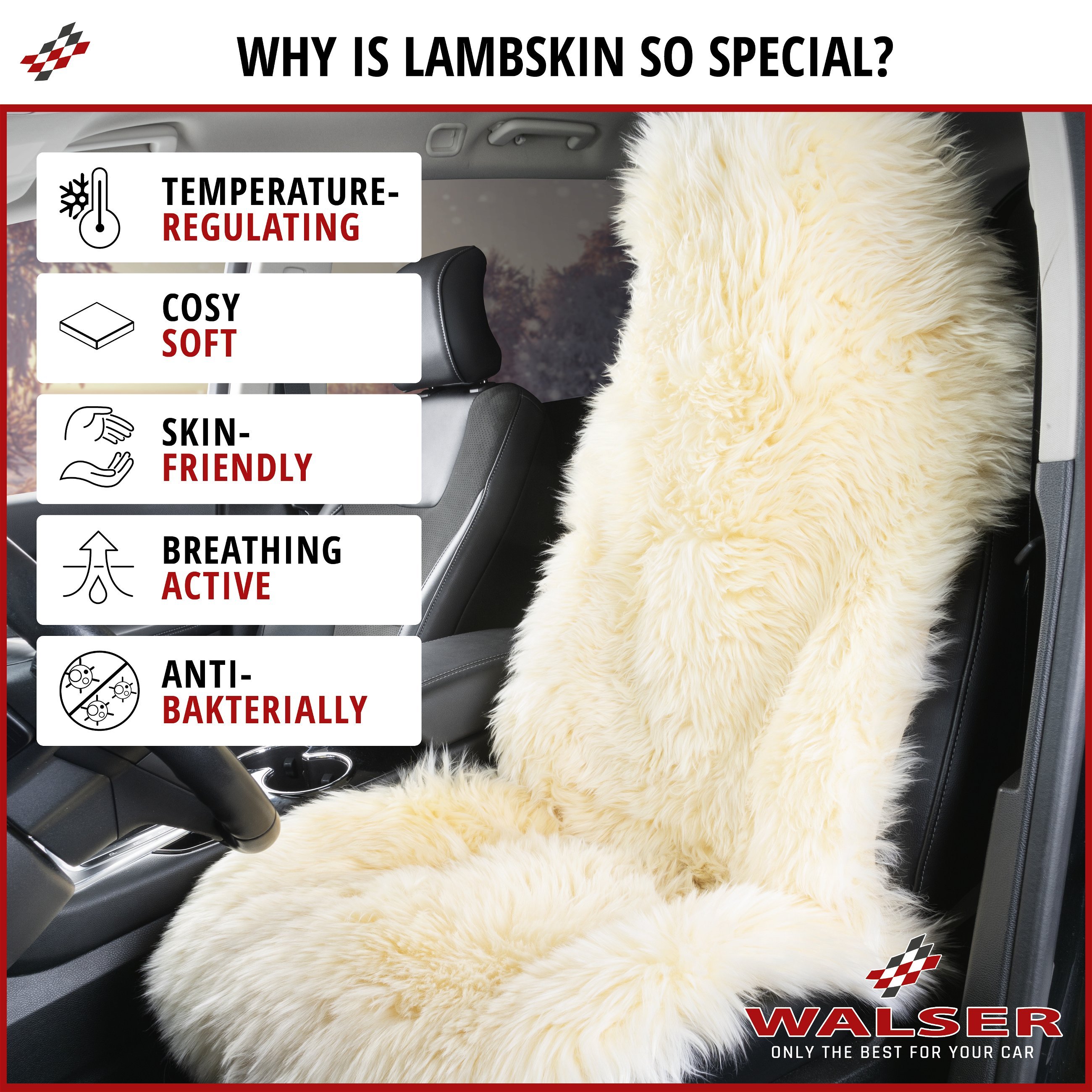 Car seat cover made of lambskin Marla, 100% premium lambskin car seat cover, lambskin car seat pad beige