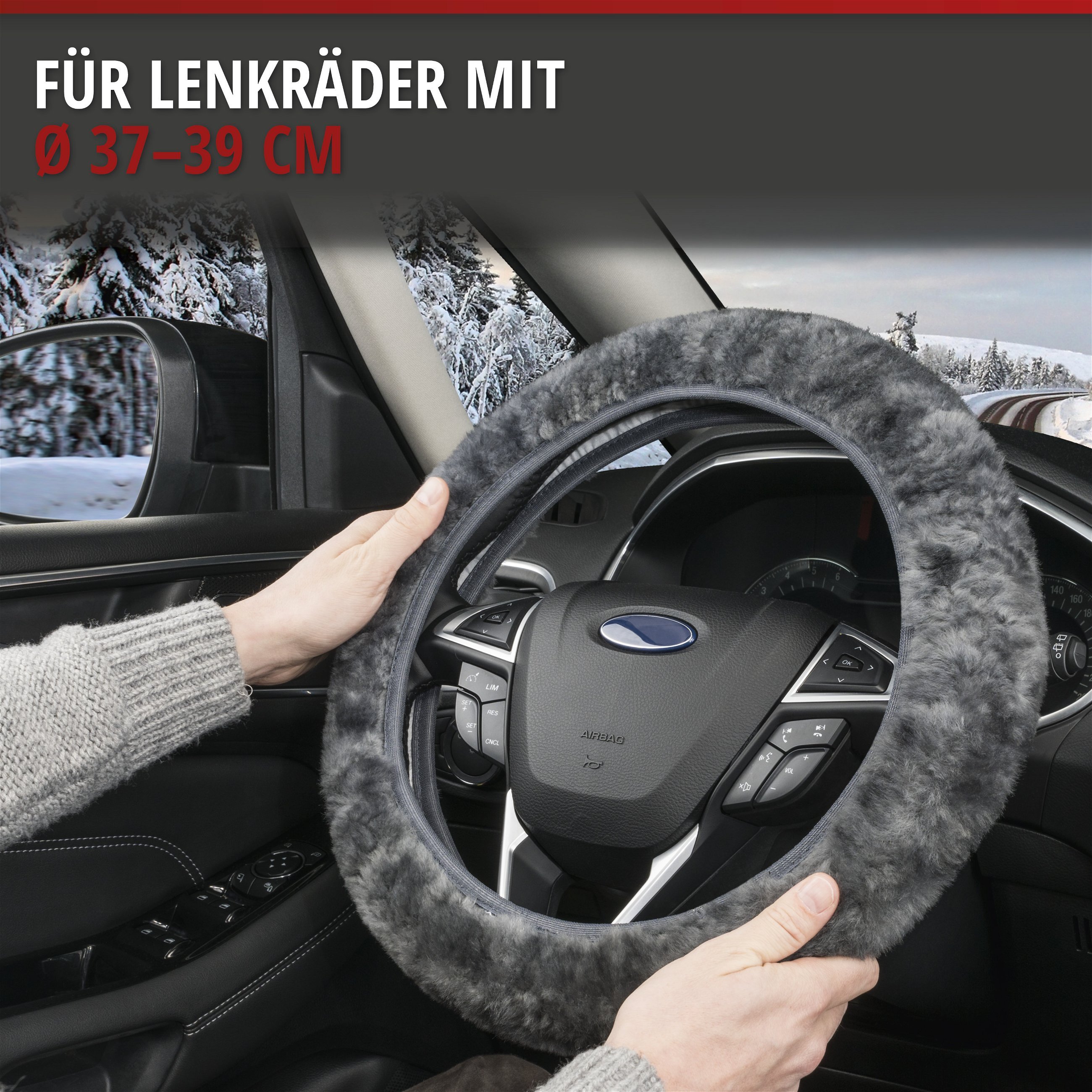 Lenkradbezug Lammfell, Auto-Lenkradschoner, Lenkradhülle Universalgröße anthrazit