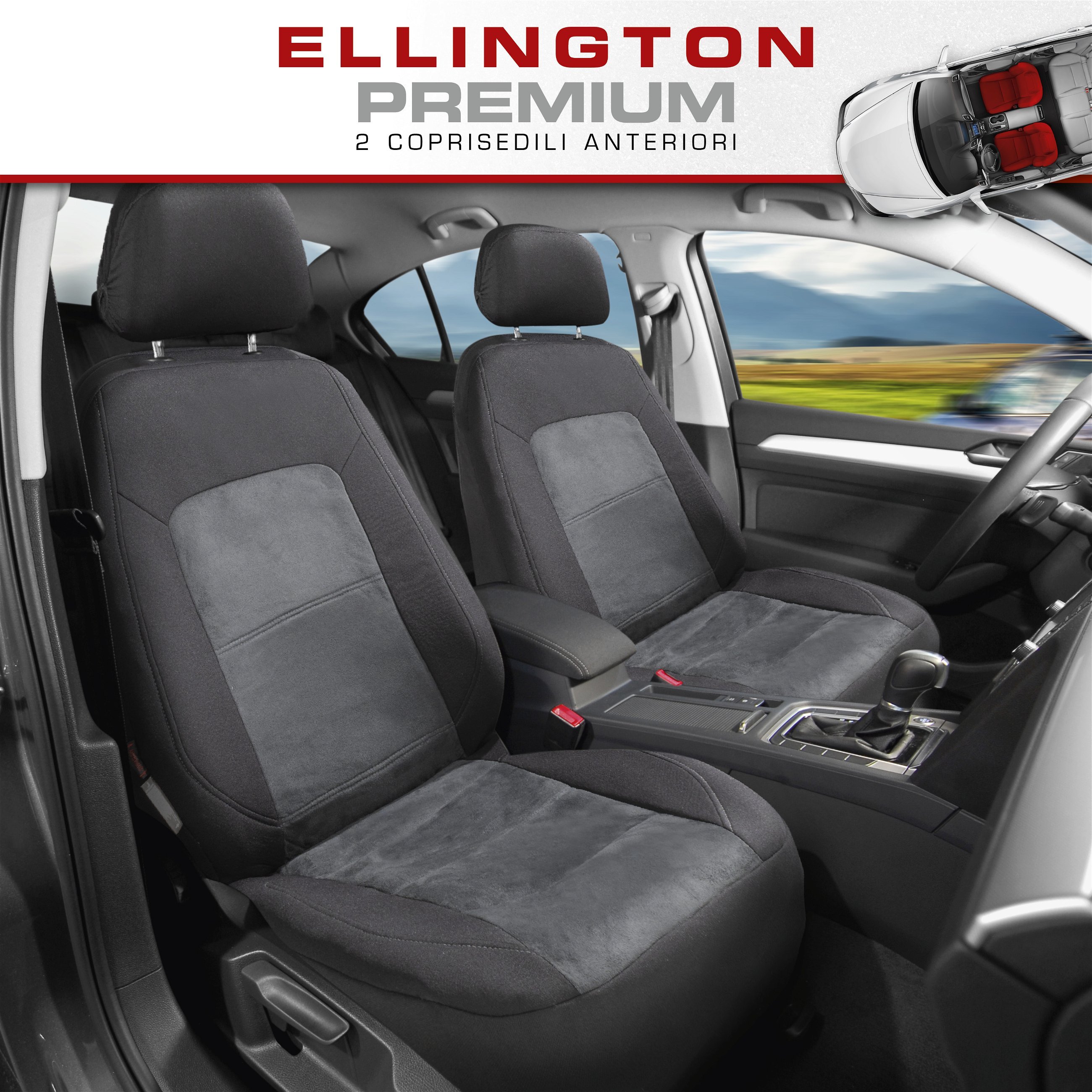 ZIPP IT Premium Coprisedili Ellington per due sedili anteriori con sistema di chiusura lampo nero/grigio