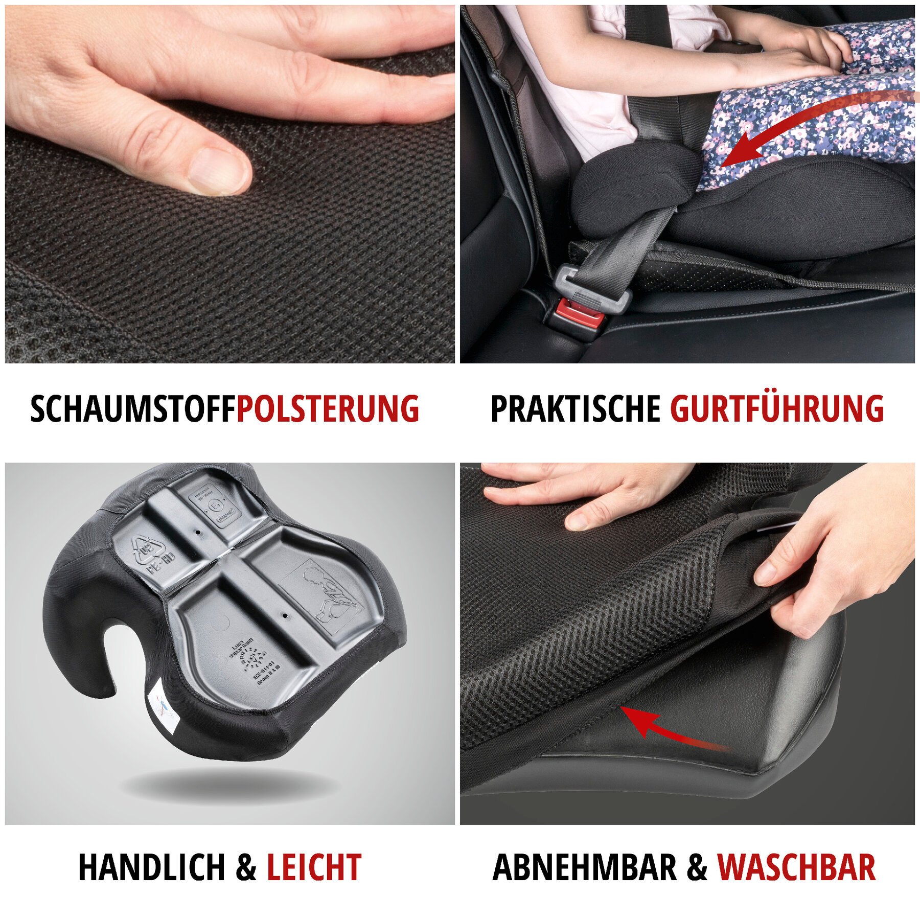 Kindersitzerhöhung Lino, Auto-Kindersitz ECE 44/04 geprüft schwarz
