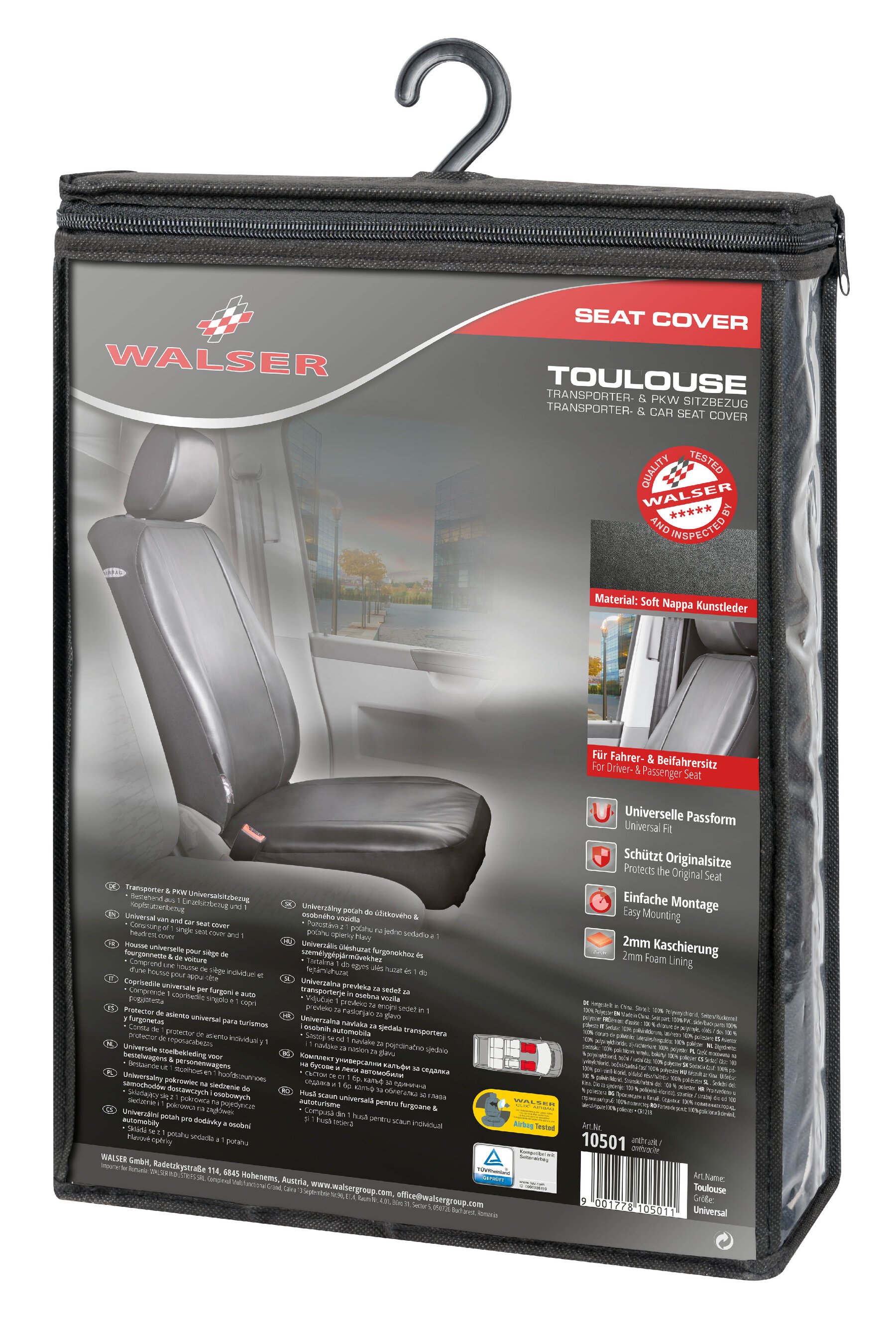 Car seat cover Toulouse, car seat cover single seat, universal seat cover anthracite