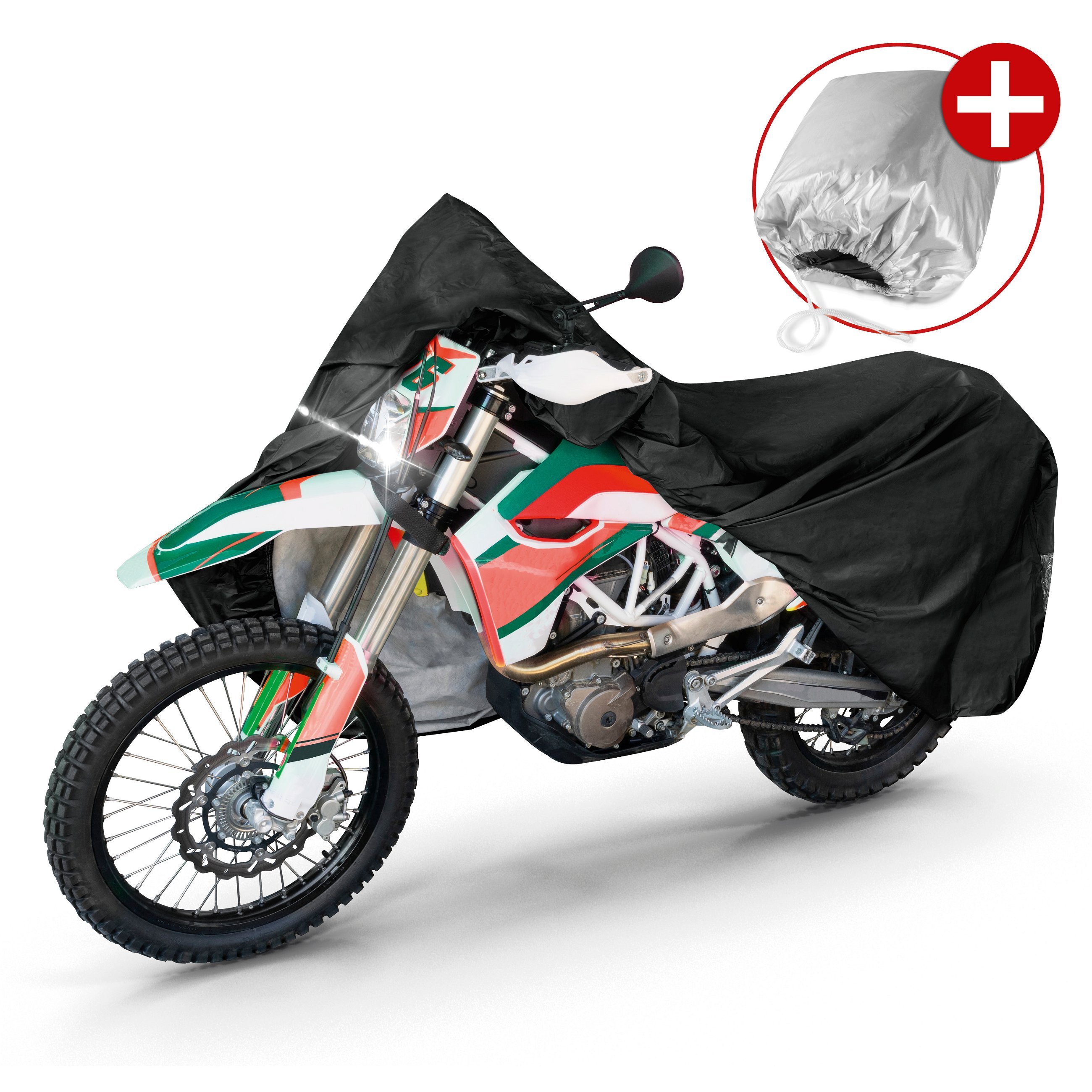 Motorrad Abdeckplane XL, Motorrad Abdeckplane aus robustem PVC, Motorrad-Garage wasserdicht - 255x110x135 cm schwarz