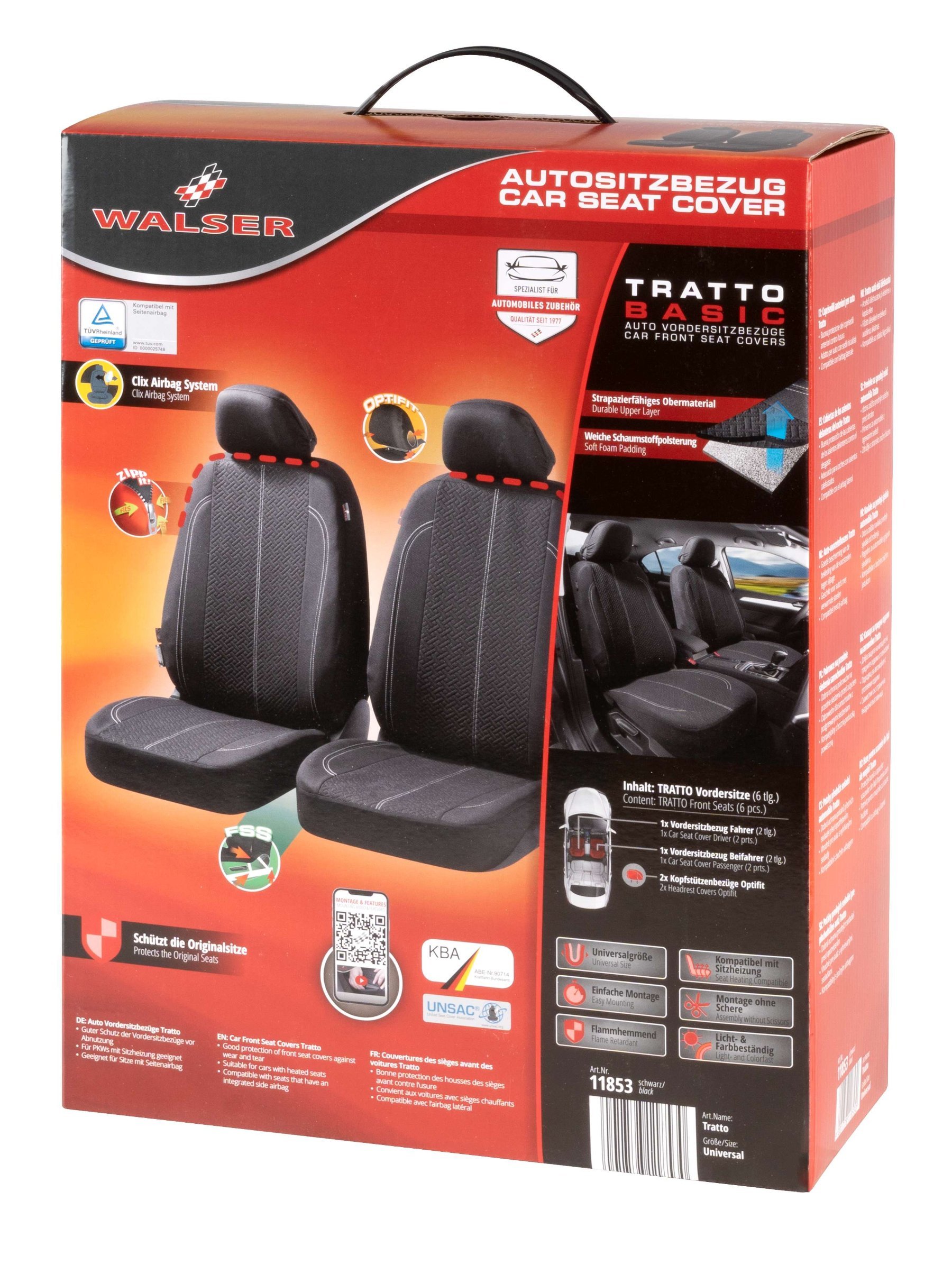 ZIPP IT Car seat covers Tratto for two front seats with zip-system black