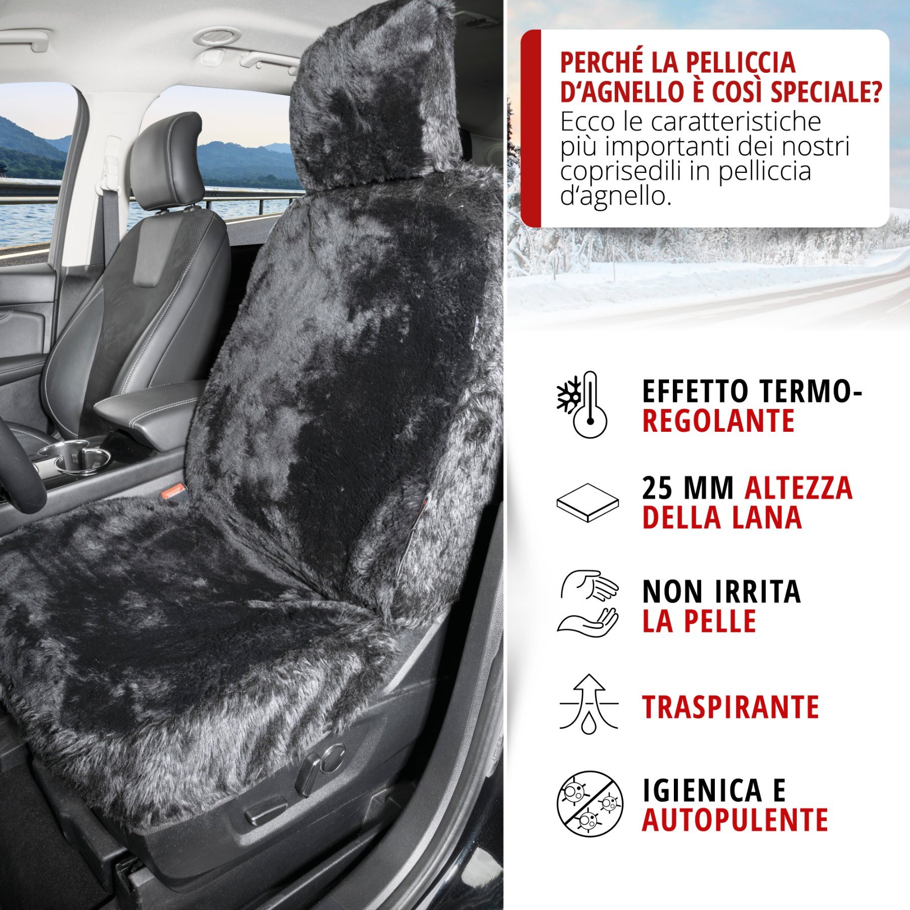 Coprisedili auto Maya in pelle d'agnello nero