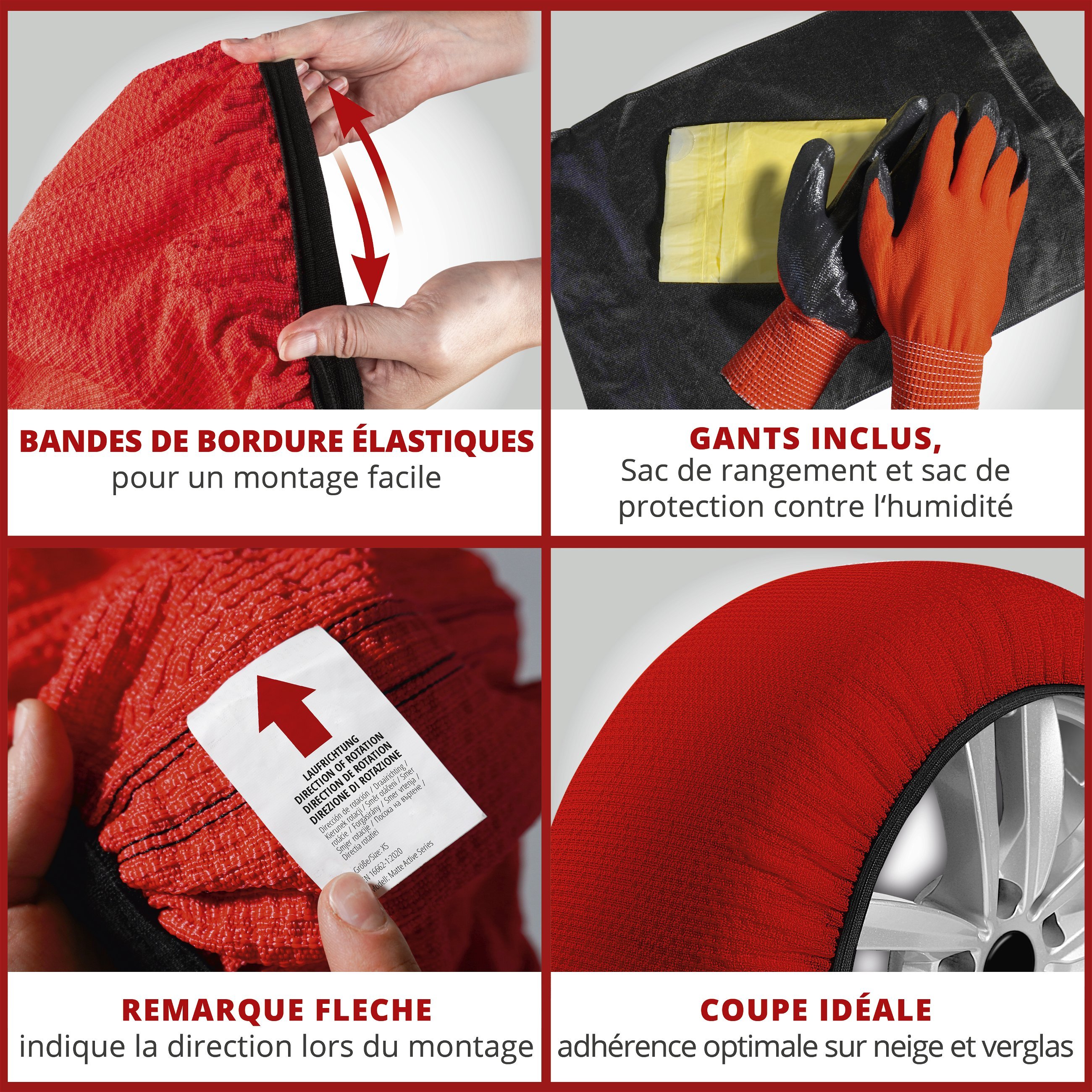 Basic chaînes à neige Alternative Active XL, chaînes à neige textiles, chaussettes à neige set de 2 pièces rouge