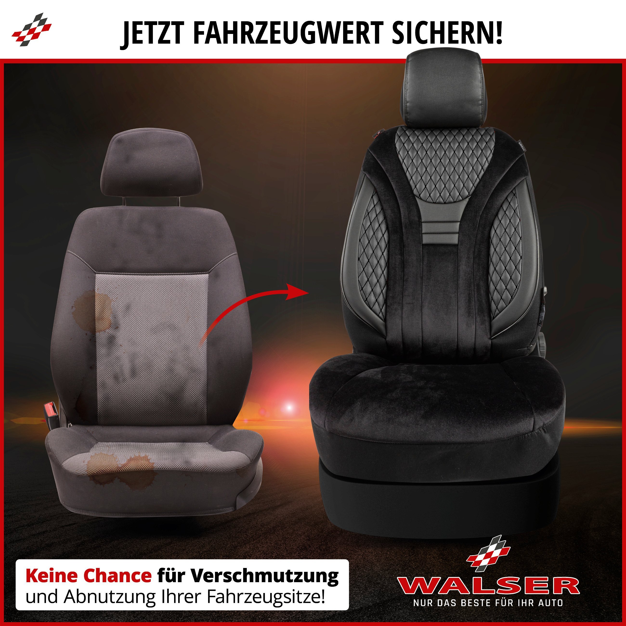 Autositzbezug ZIPP-IT Deluxe Balmoral, PKW-Schonbezüge für 2 Vordersitze mit Reißverschluss-System schwarz