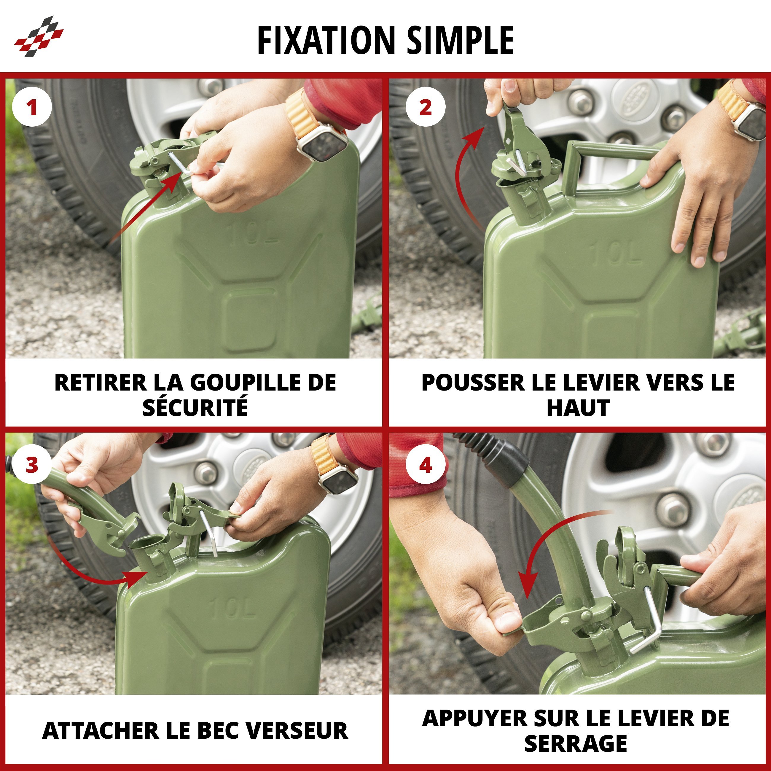 Bec verseur pour bidon d'essence, bec verseur pour bidon vert olive 25 cm