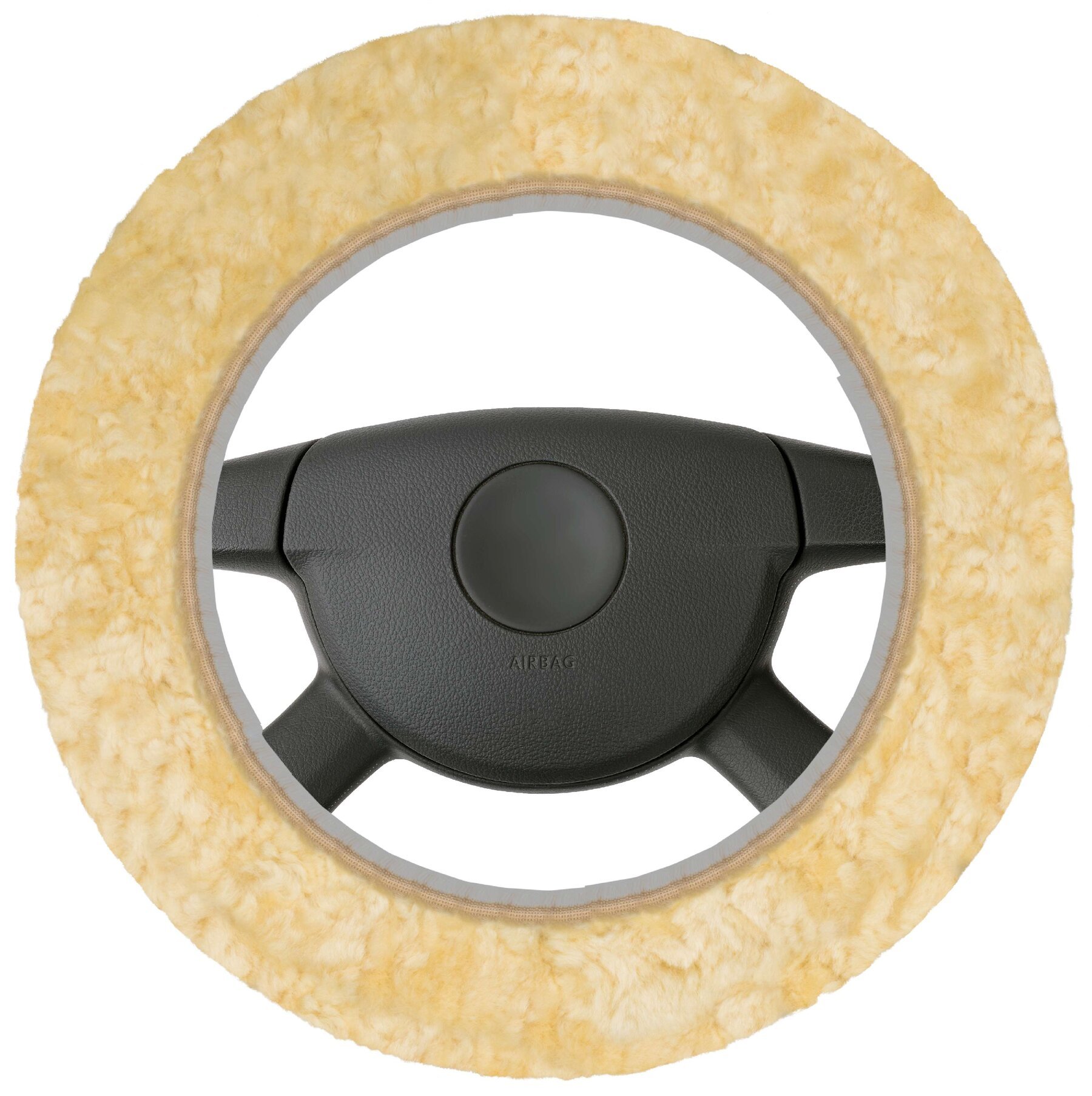 Lambskin steering wheel cover - Steering wheel cover in beige