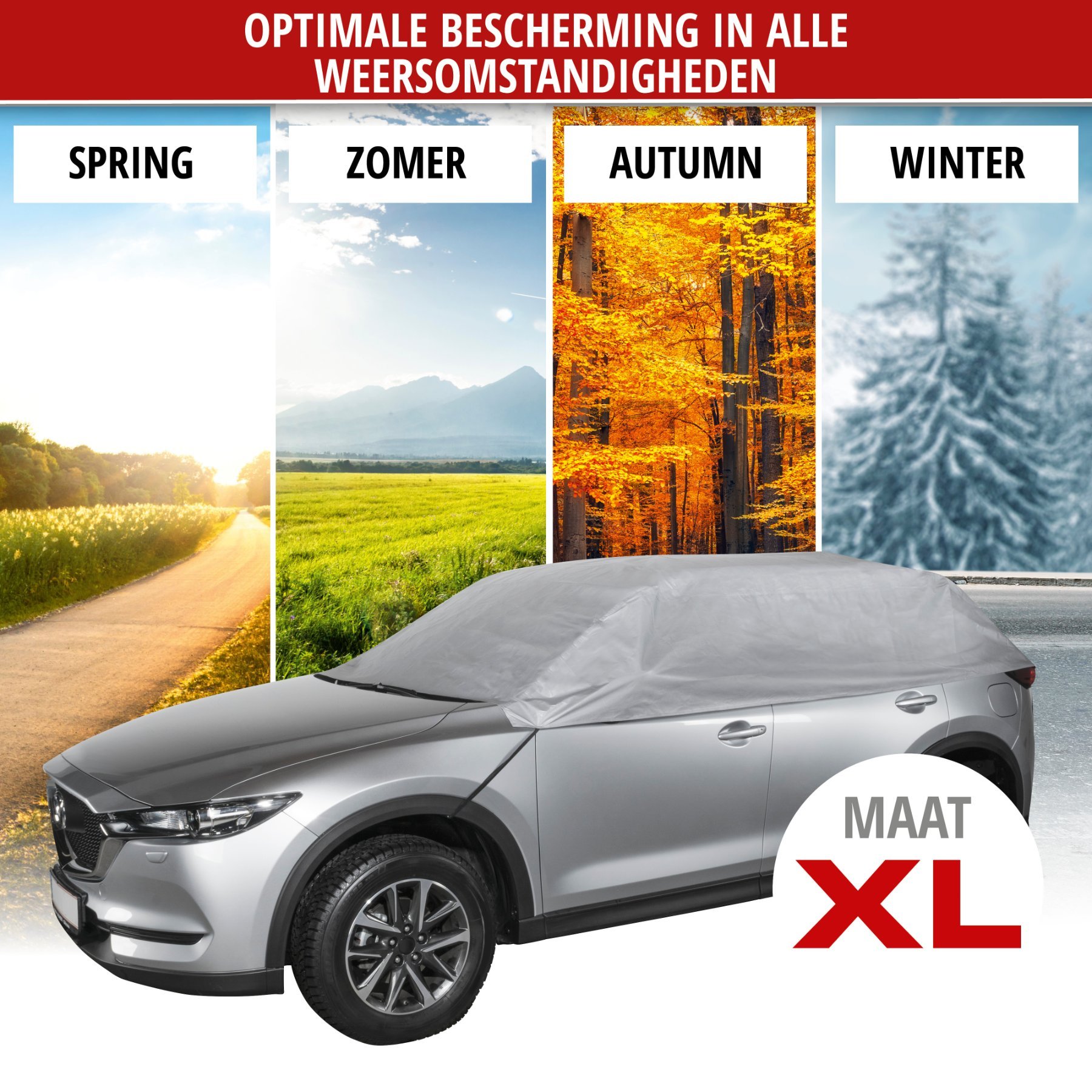 Autoafdekking AllWeather halfgarage maat XL lichtgrijs, waterdichte halfgarage, stofdicht met UV-bescherming, verstevigde gordelsluiting