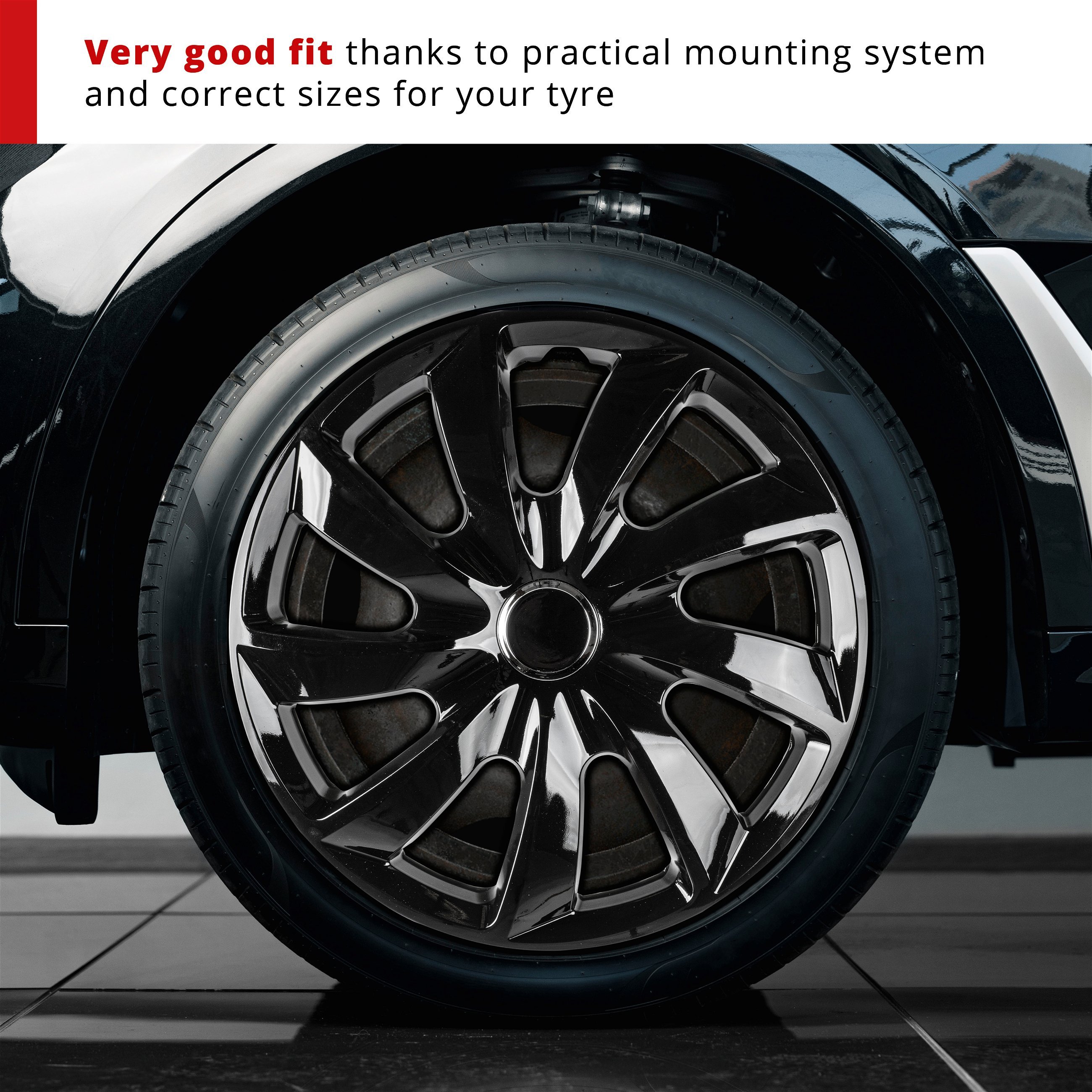 Wheel covers Turbine 16", 4 piece black
