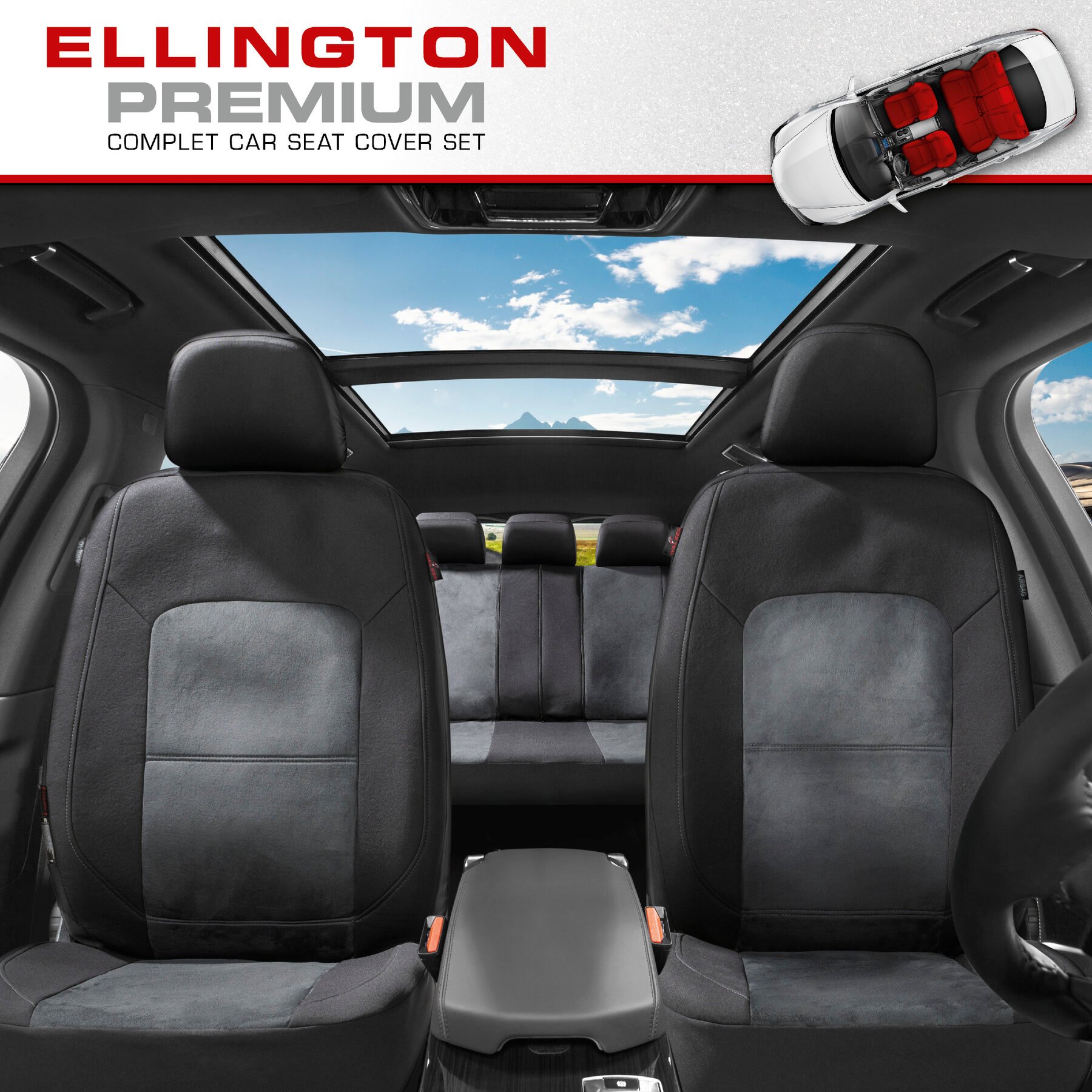 ZIPP IT Premium Car seat covers Ellington complete set with zip-system black/grey