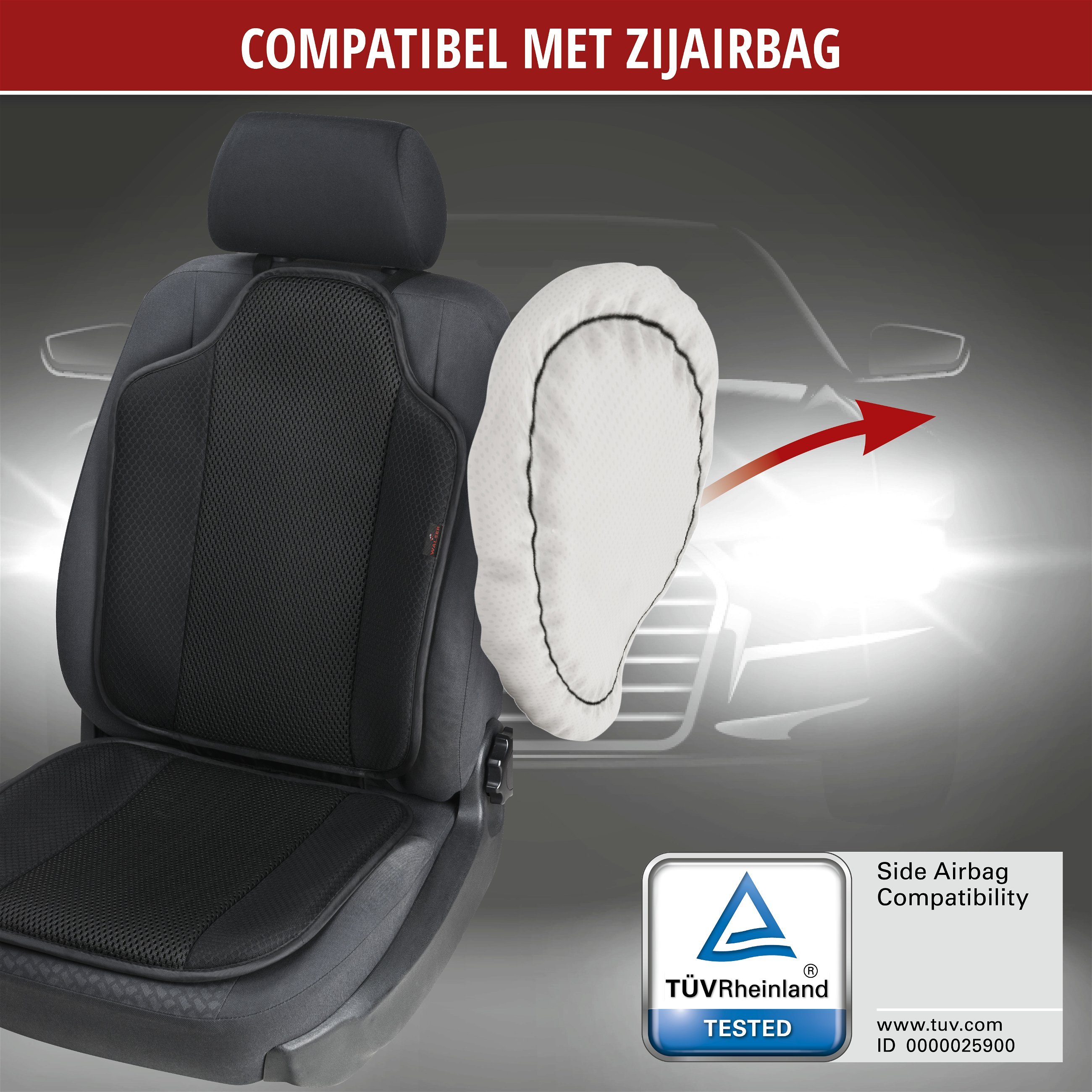 Autostoelhoes Aero-Spacer, ademende stoelbeschermer, universeel beschermingskussen met vulling zwart