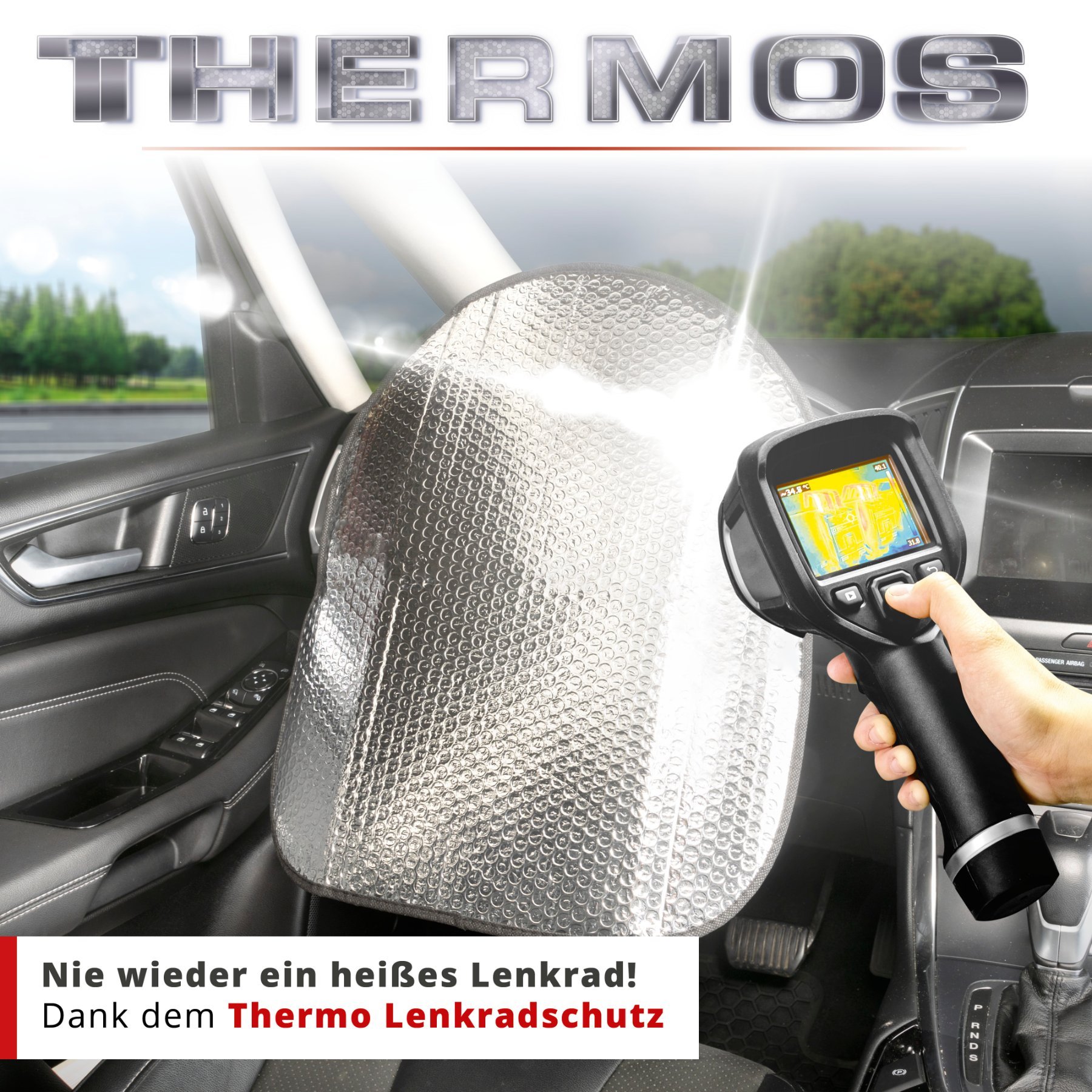 Thermo-Lenkradschutz, Sonnen- und Hitzeschutz-Lenkrad, Lenkradabdeckung 50x44 cm silber