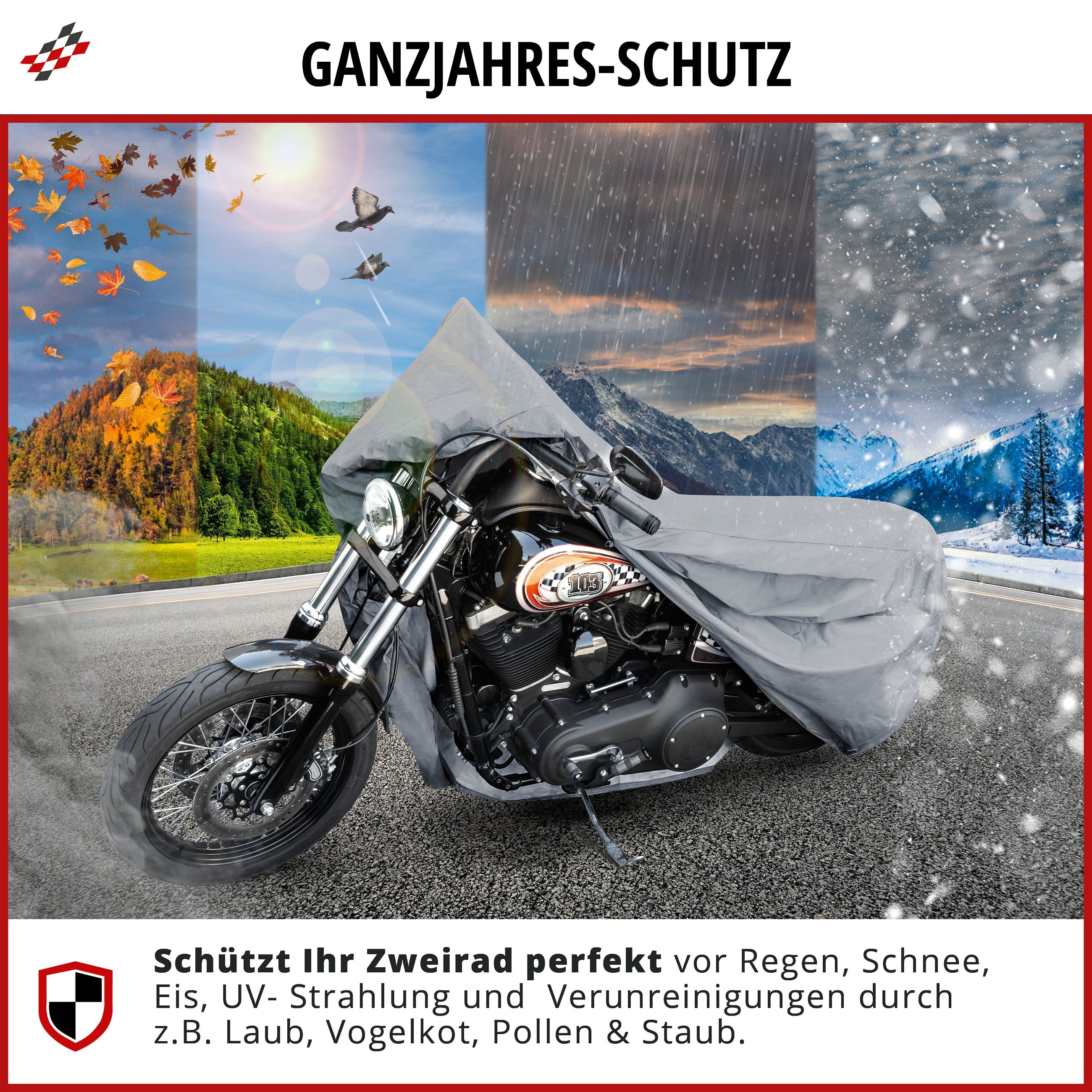 Motorrad Abdeckplane L, Motorrad Abdeckplane aus robustem PVC, Motorrad-Garage wasserdicht - 250x100x130 cm grau