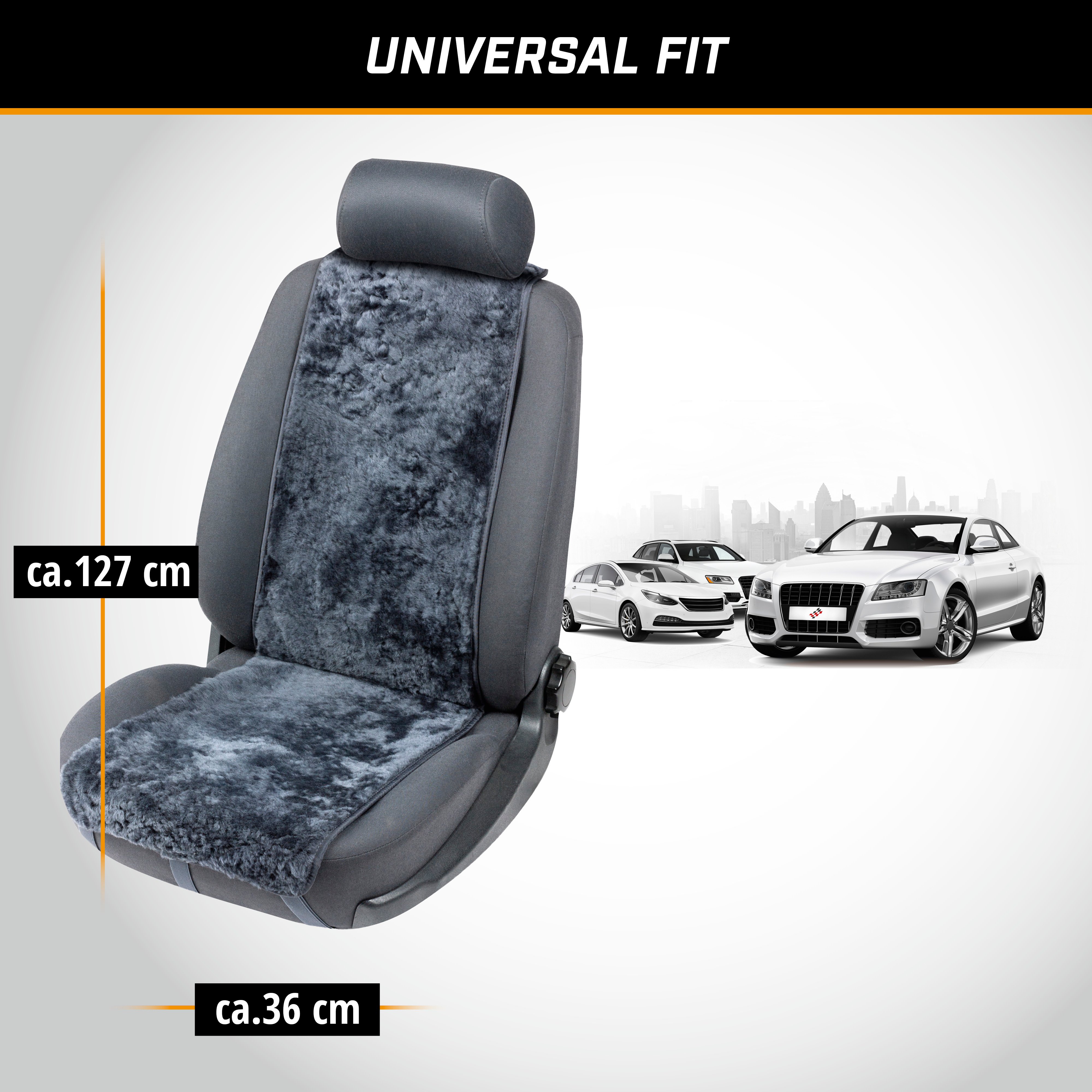 Car Seat cover made of lambskin Cosmo anthracite 12-14mm fur height