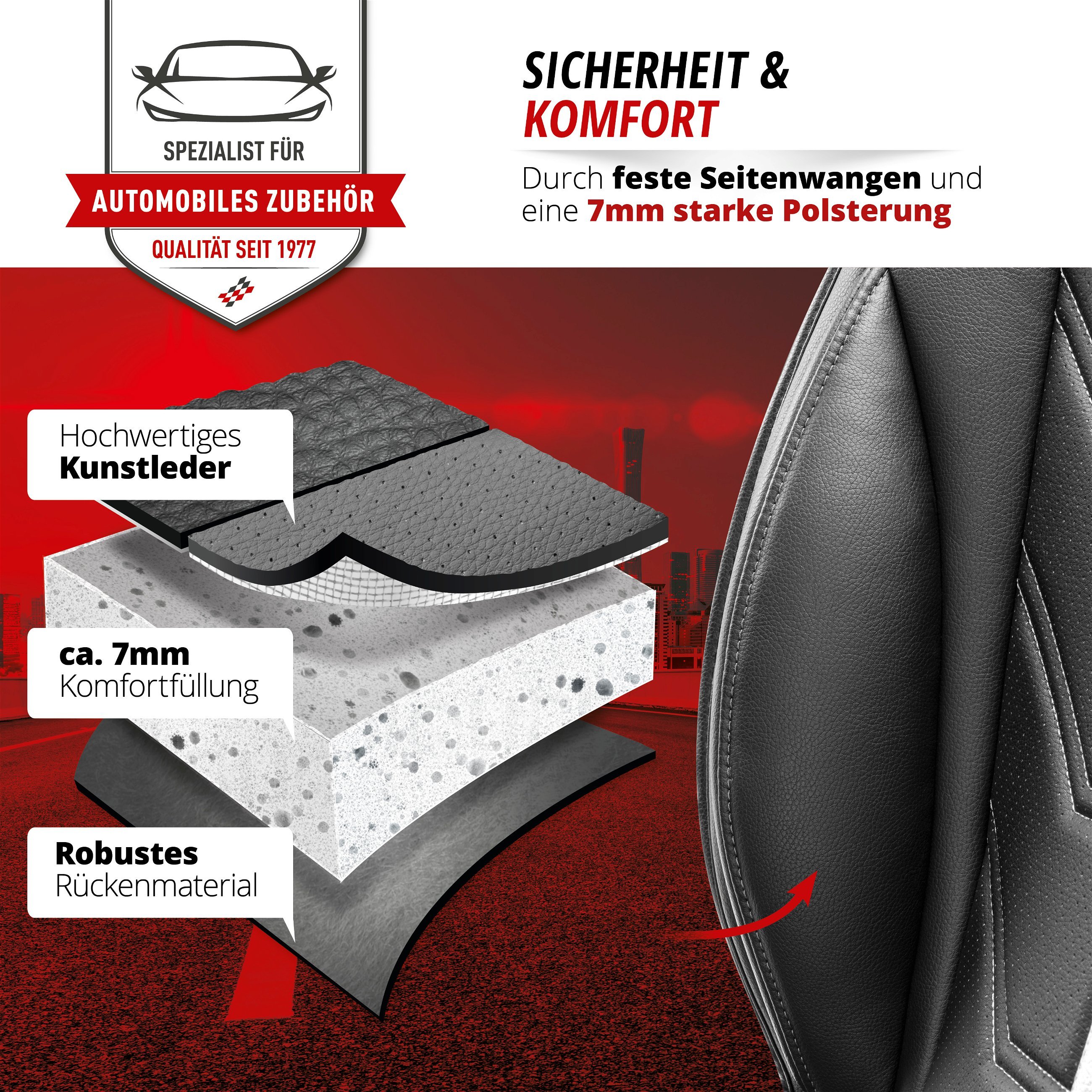 PKW Sitzauflage Kimi, Auto-Sitzaufleger im Rennsportdesign schwarz/blau