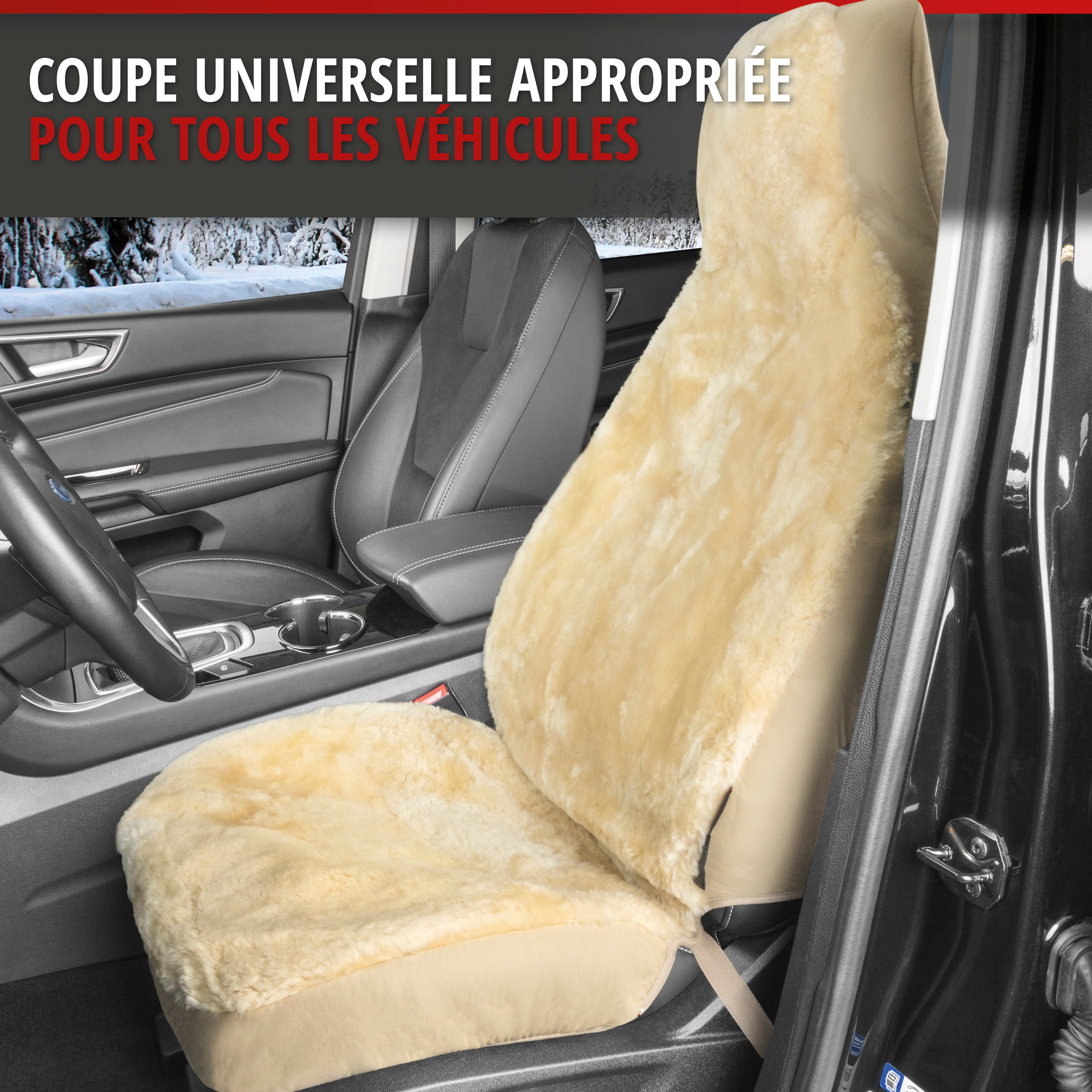Housses de sièges Zoya en agneau beige avec système informatique ZIPP pour siège à haut dossier