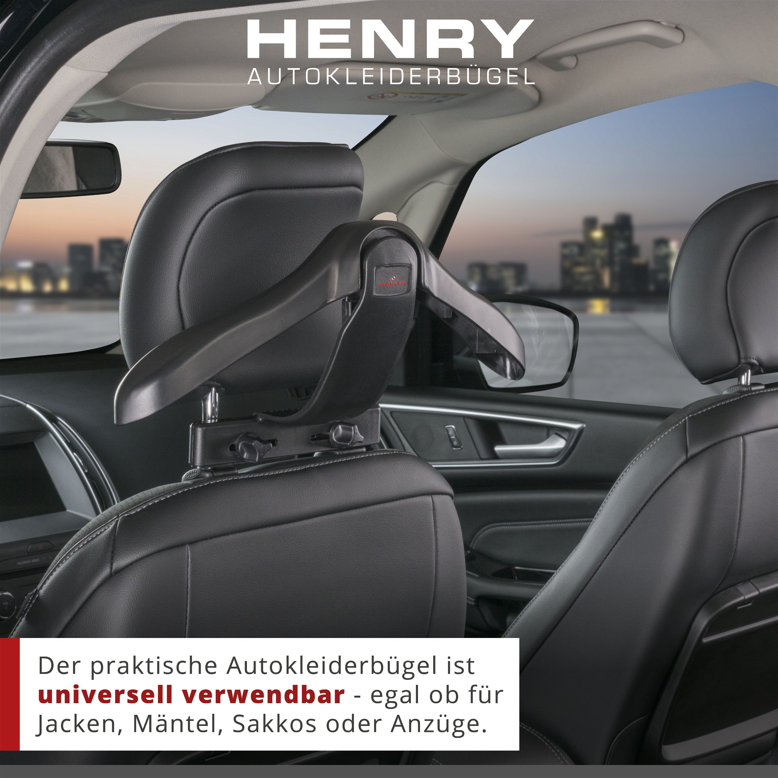 Auto-Kleiderbügel Henry, PKW-Kleiderbügel, Jackenhalter für Kopfstütze ausziehbar 45x7,5x26 cm schwarz