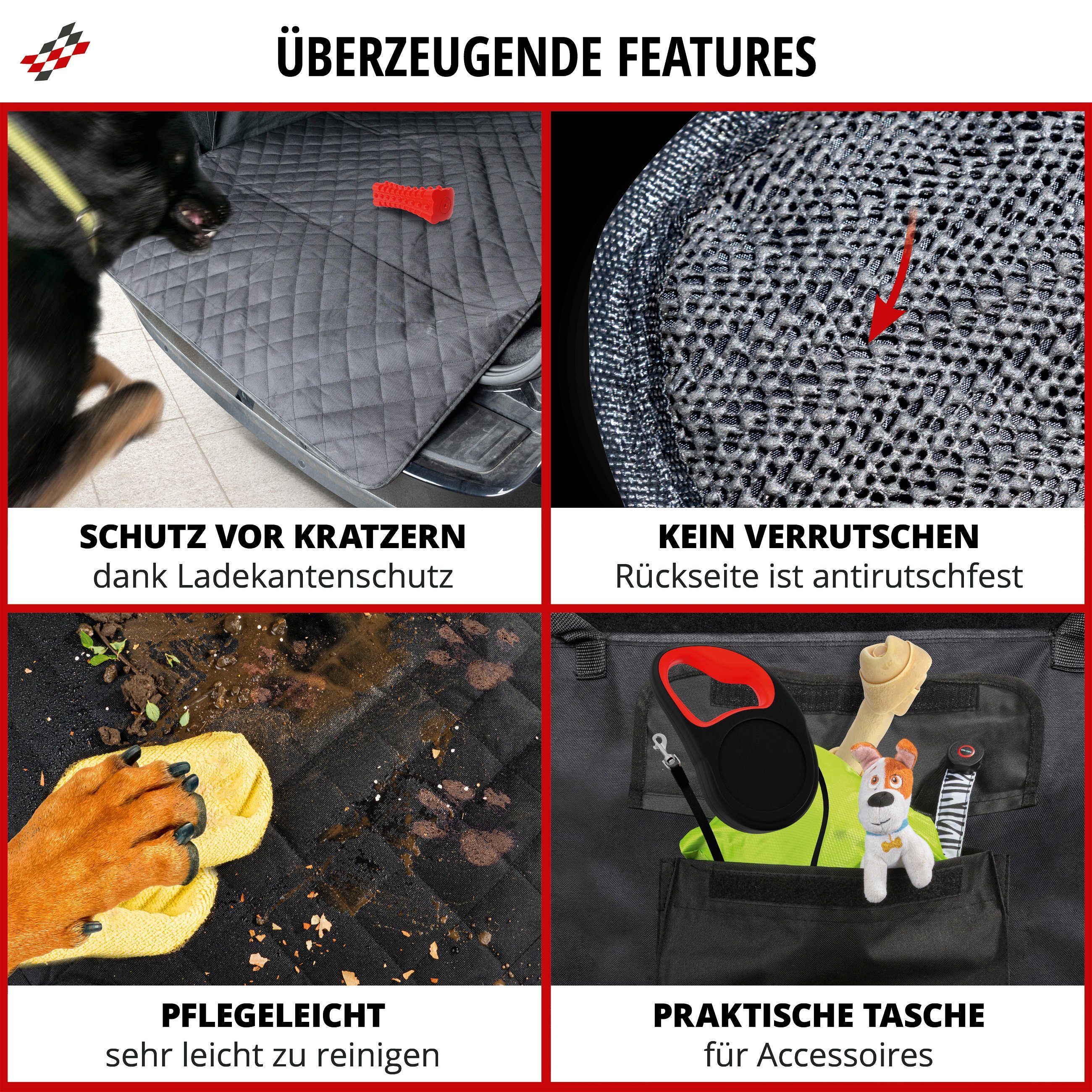 Kofferraumdecke Bello, Auto-Hundedecke, 3in1 Kofferraummatte mit Ladekantenschutz und Organizer schwarz