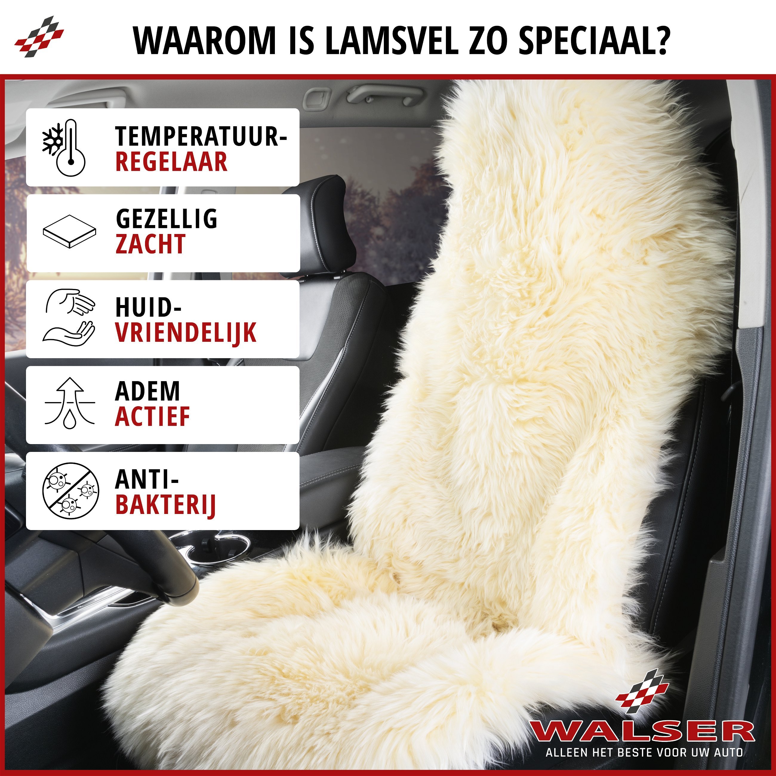Autostoelhoes van lamsvel Marla, 100% premium autostoelhoes van lamsvel, autostoelkussen lamsvel zwart