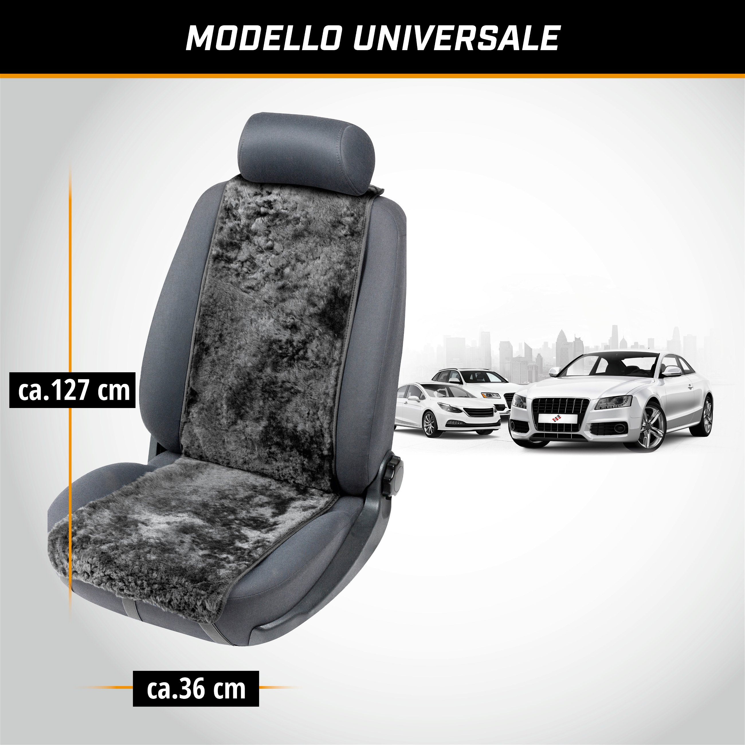 Coprisedili auto in pelle di agnello Cosmo nero 12-14mm altezza pelo