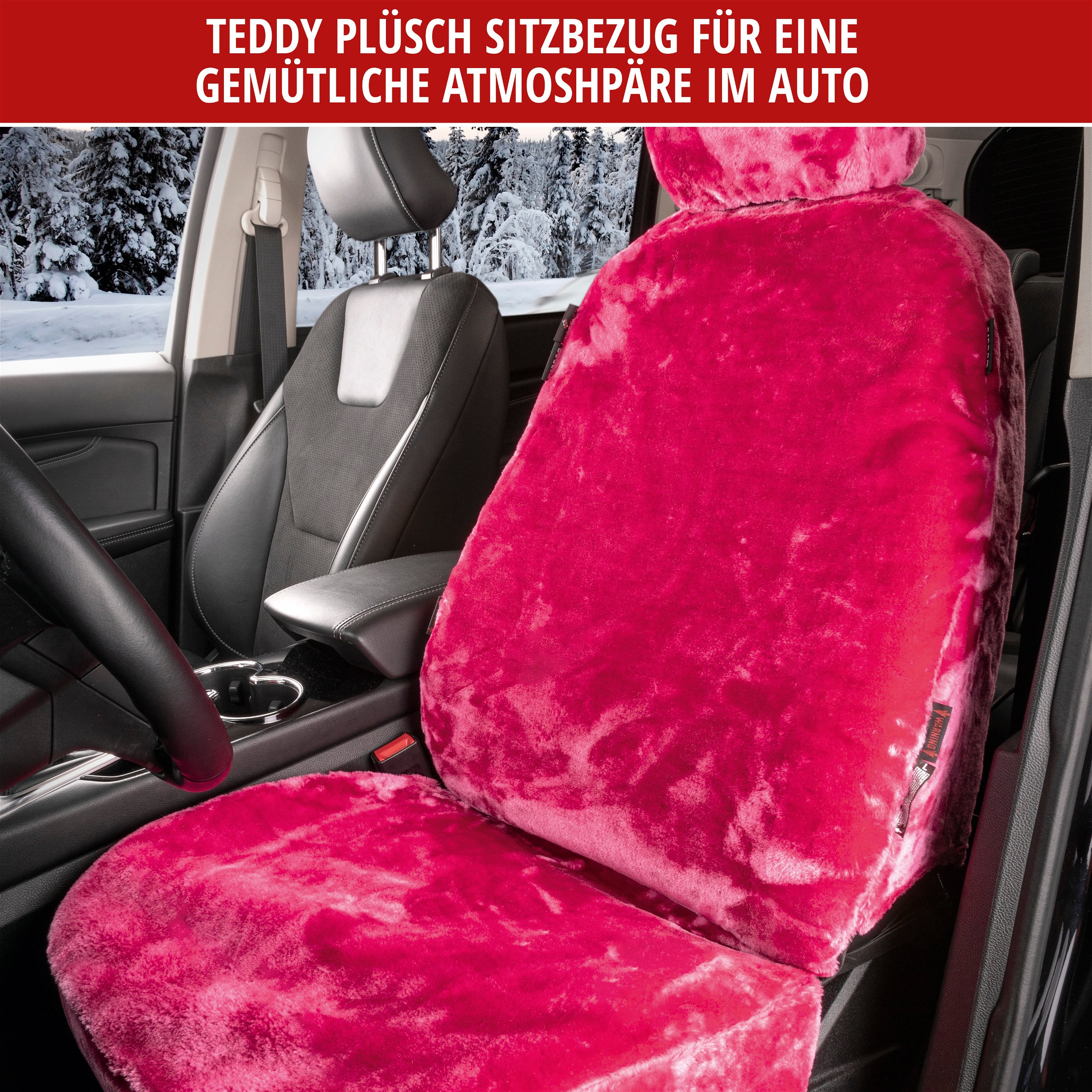 Autositzbezug Teddy aus Kunstfell, PKW-Schonbezug Einzelsitz, Kunstfellbezug vegan pink