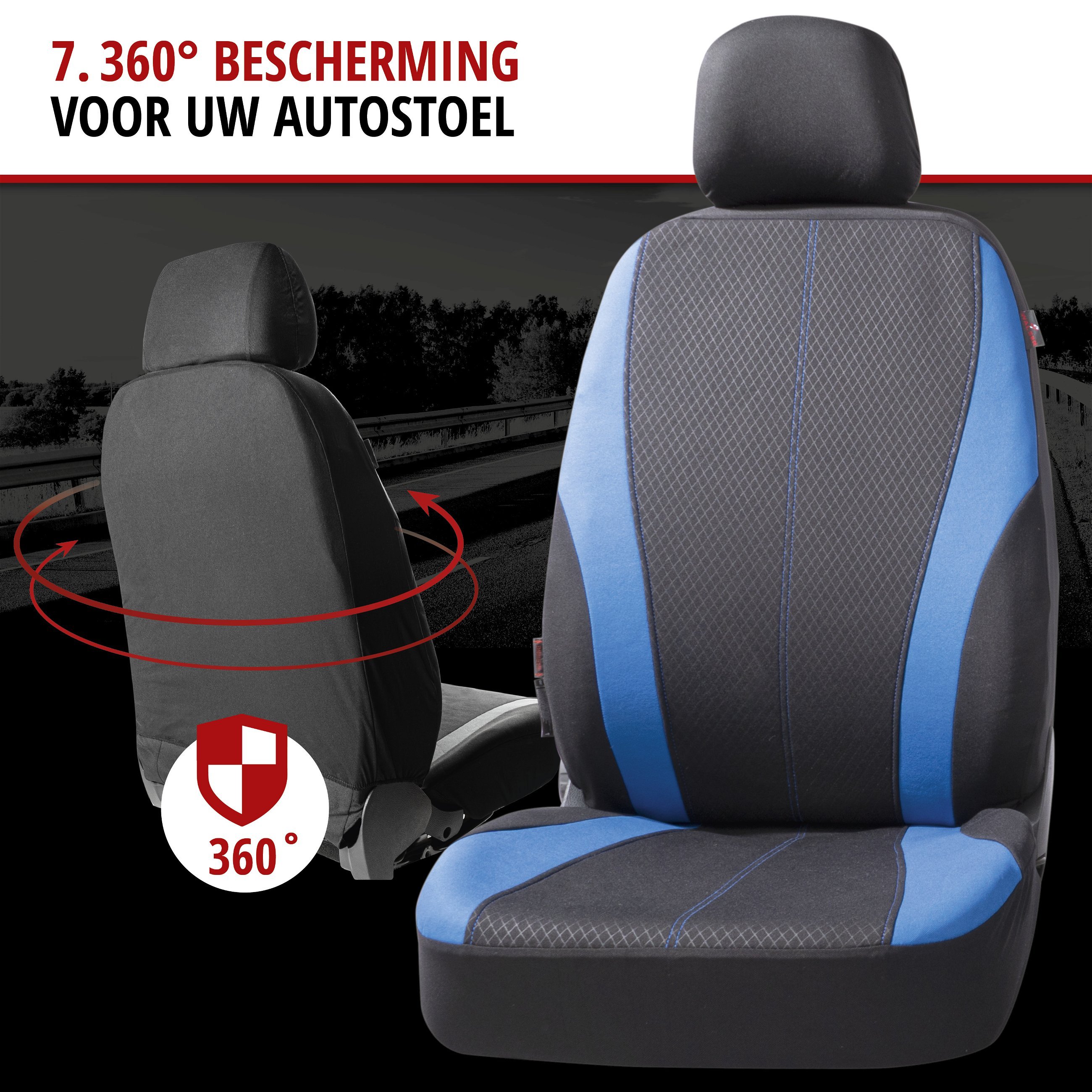 Autostoelbekleding Dundee met Zipper ZIPP-IT, Autostoelhoes set, 2 stoelbeschermer voor voorstoel, 1 stoelbeschermer voor achterbank zwart/blauw