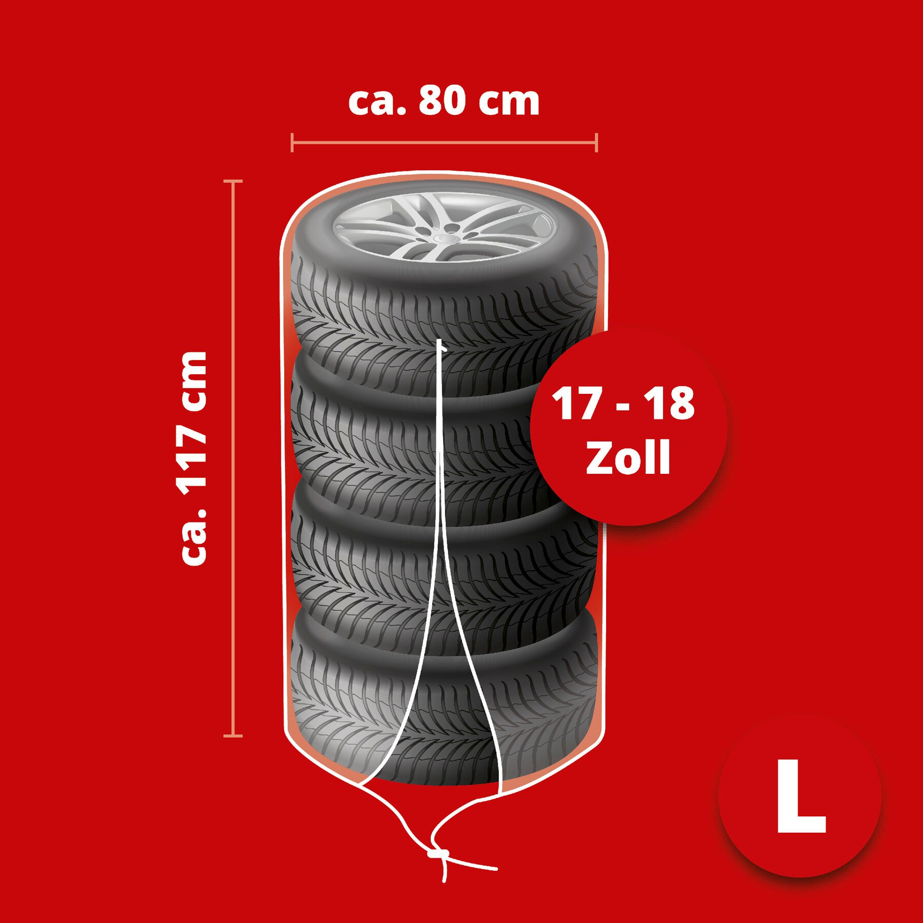 Reifentasche Größe L, robuste und wasserdichte Reifenschutzhülle, Reifensack mit Reißverschluss 17-18 Zoll