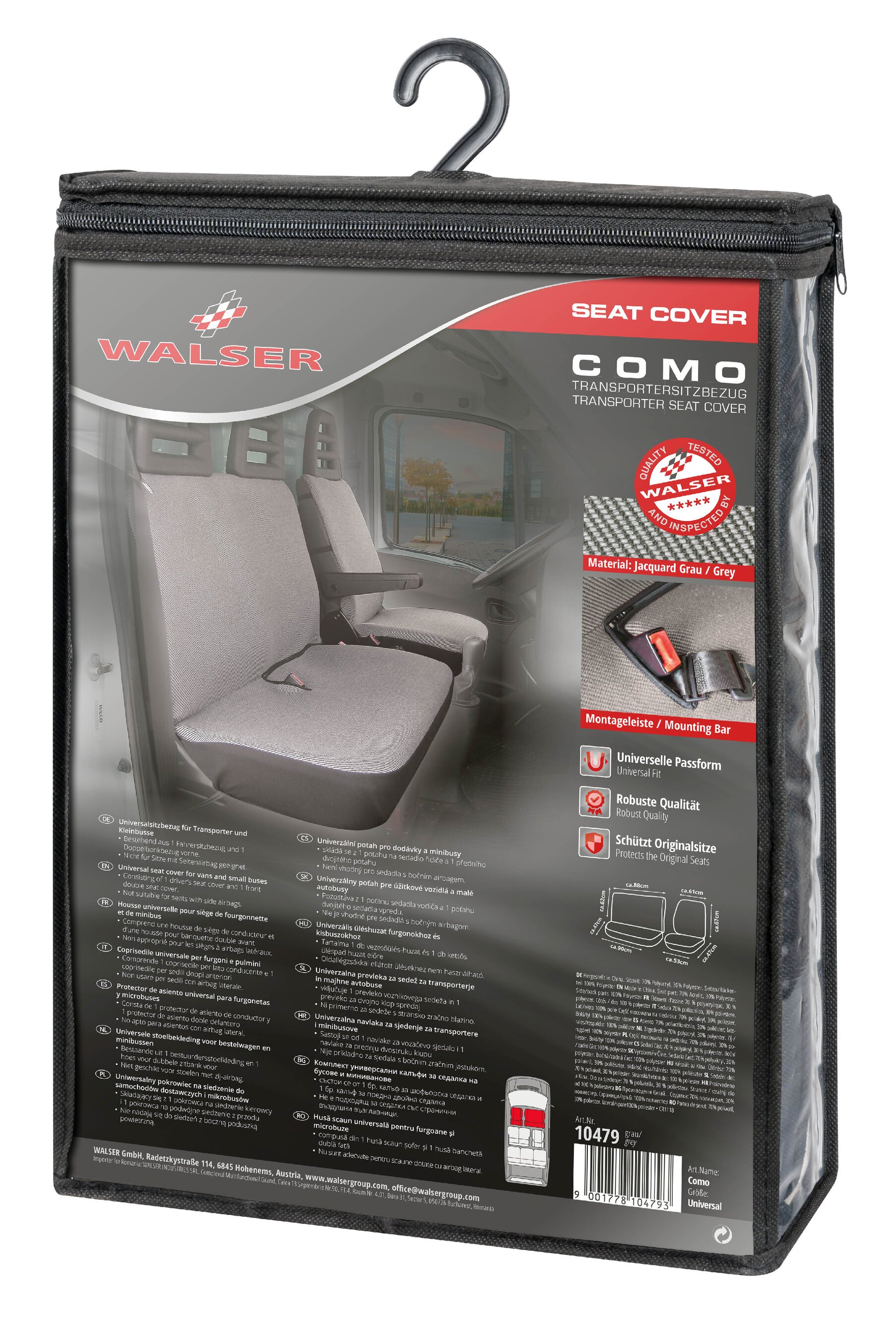 Transporter Car Seat covers Universal Como single seat and double bench in front grey