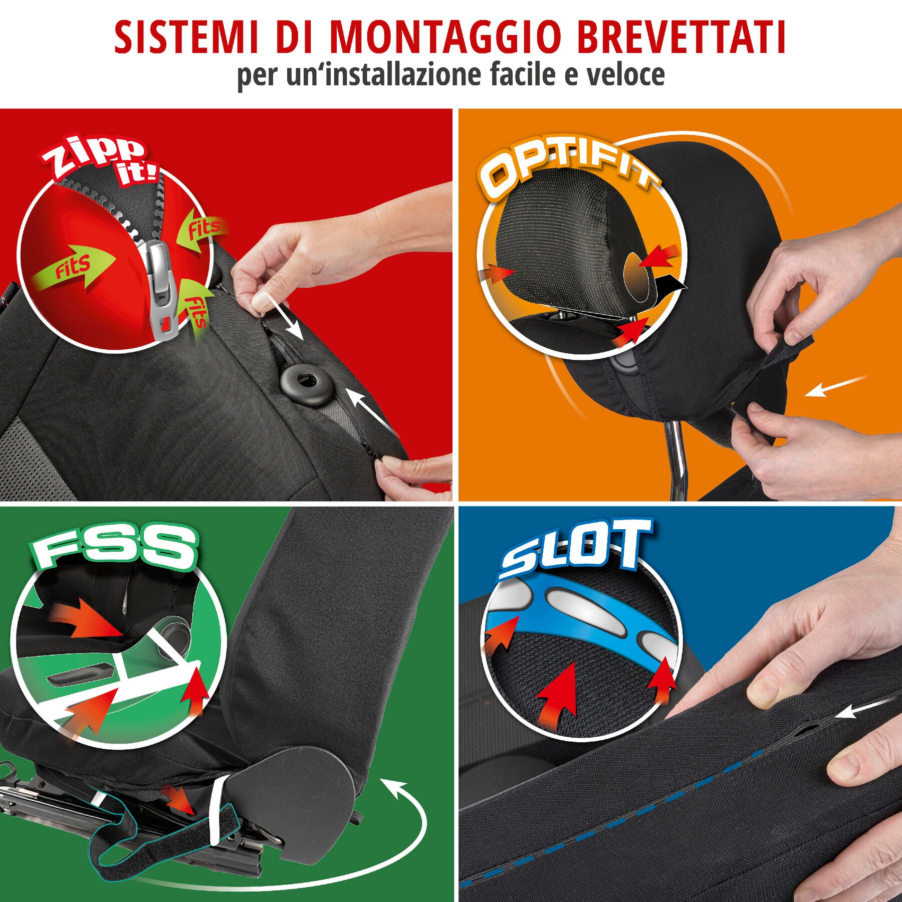 ZIPP IT Premium Coprisedili Ardwell set completo con sistema di chiusura lampo nero/blu