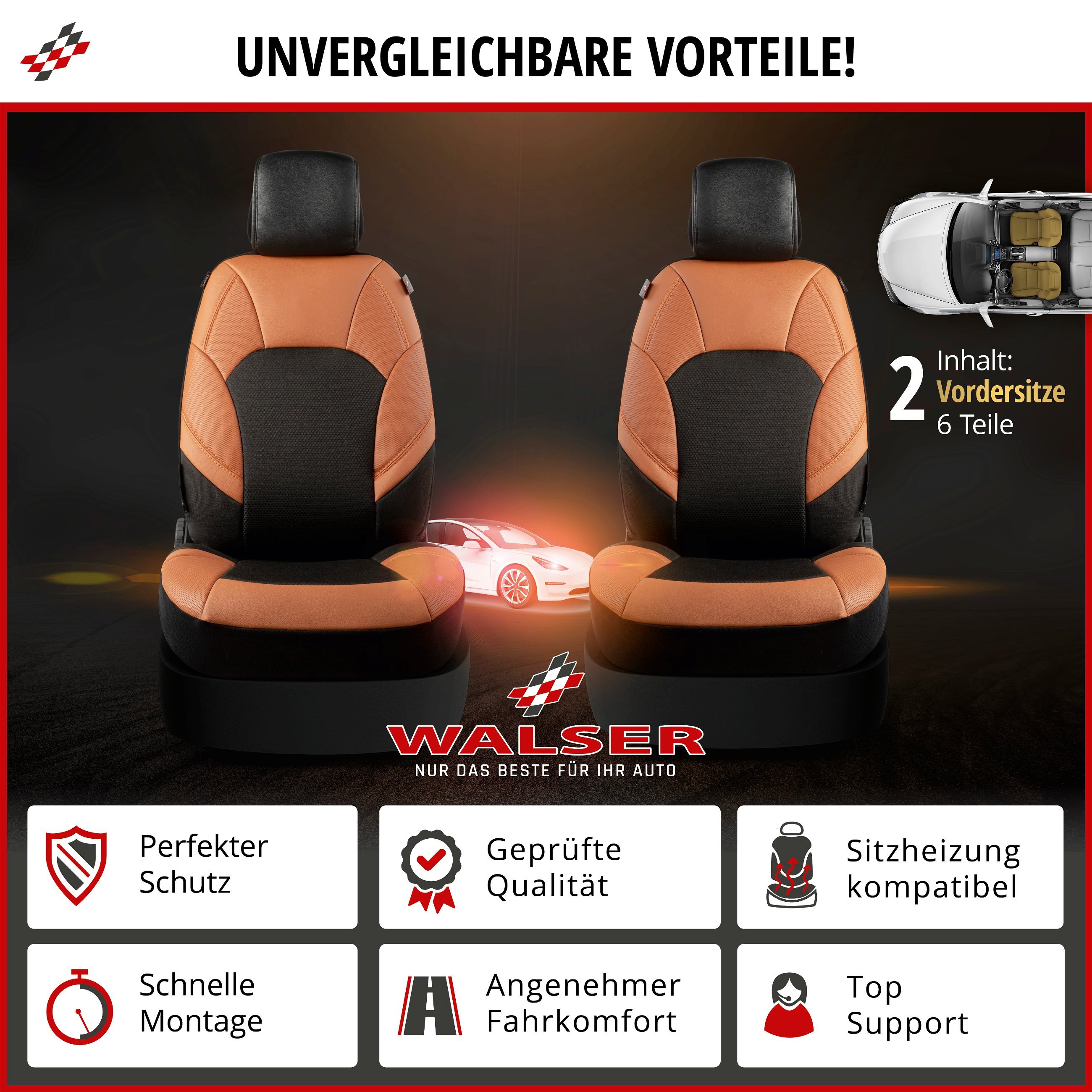 Autositzbezug ZIPP-IT Deluxe Hampton, PKW-Schonbezüge für 2 Vordersitze mit Reißverschluss-System schwarz/braun