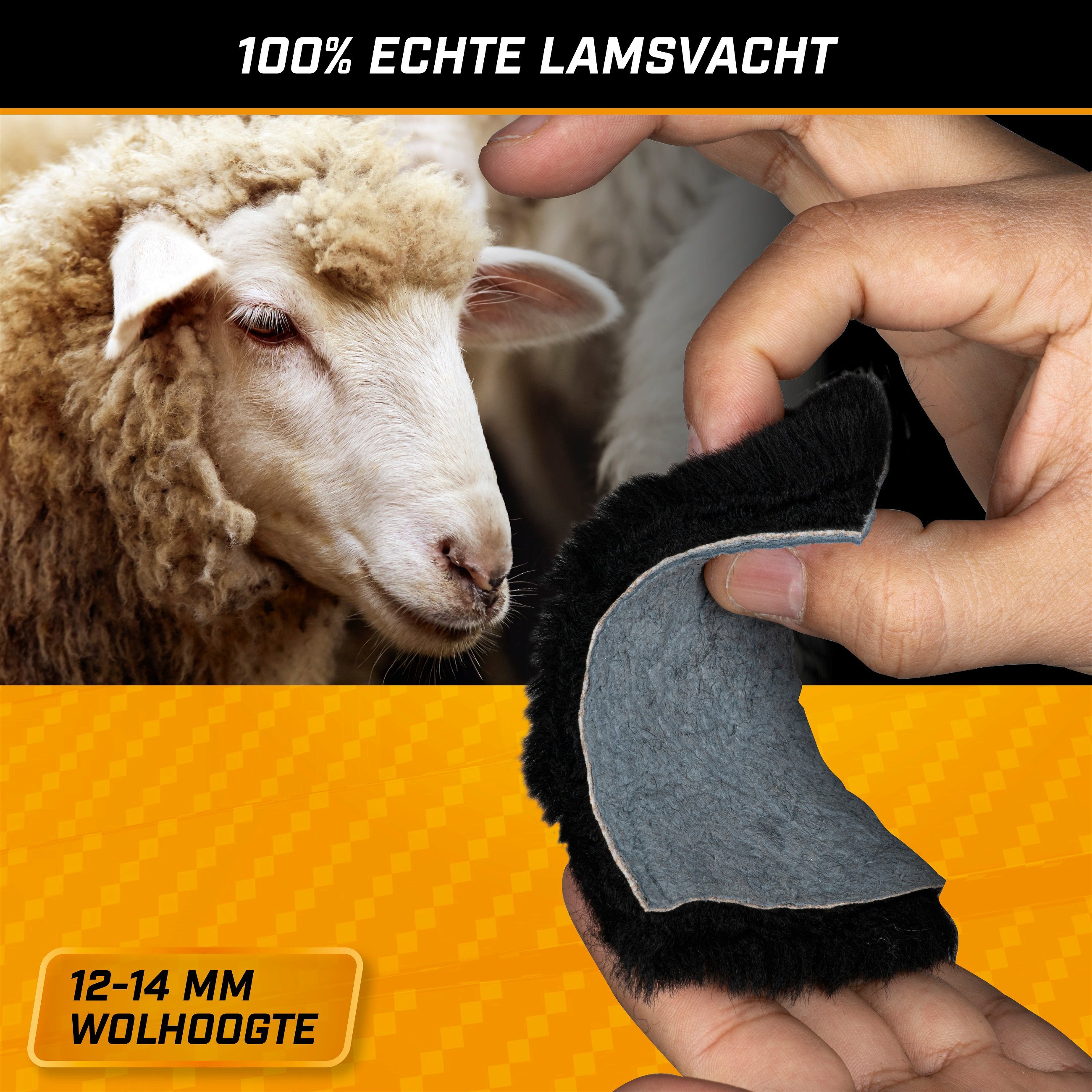 Autostoelhoes Lamsvel Cosmo, Stoelbekleding Lamsvel zwart