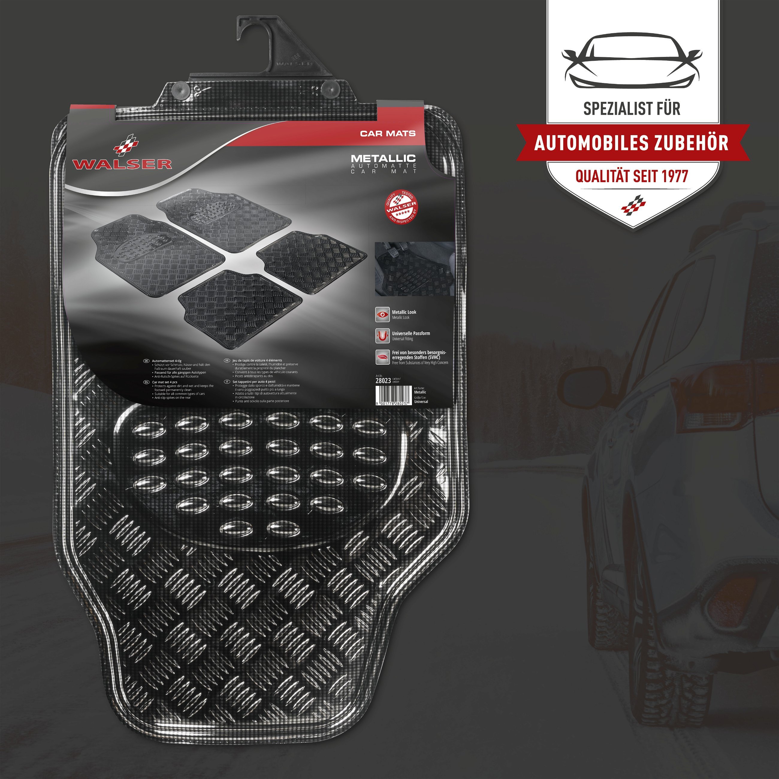Car Rubber matss metallic checker plate look carbon maxi