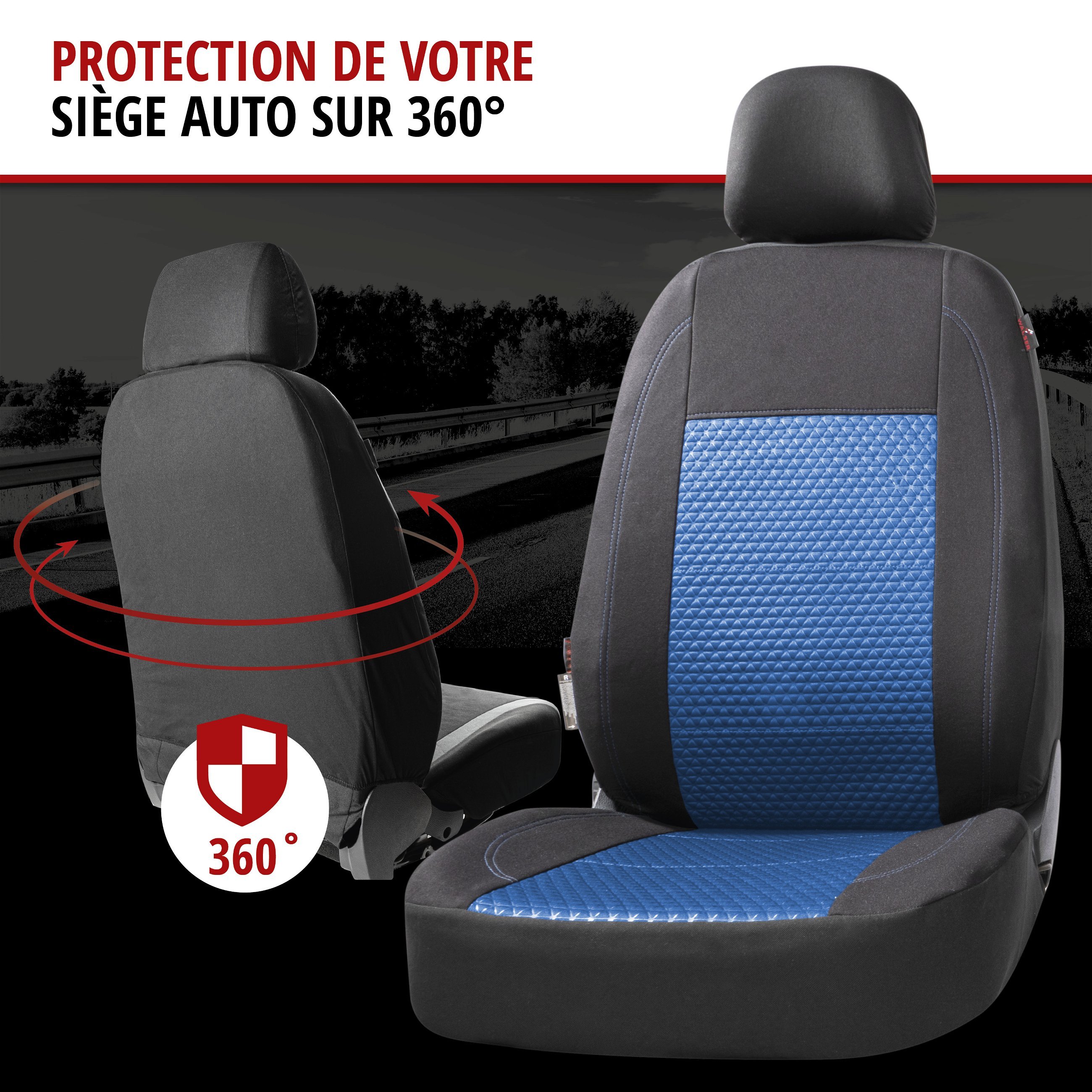 ZIPP IT Premium Housse de sièges Avignon complet avec système de fermeture éclair noir/bleu