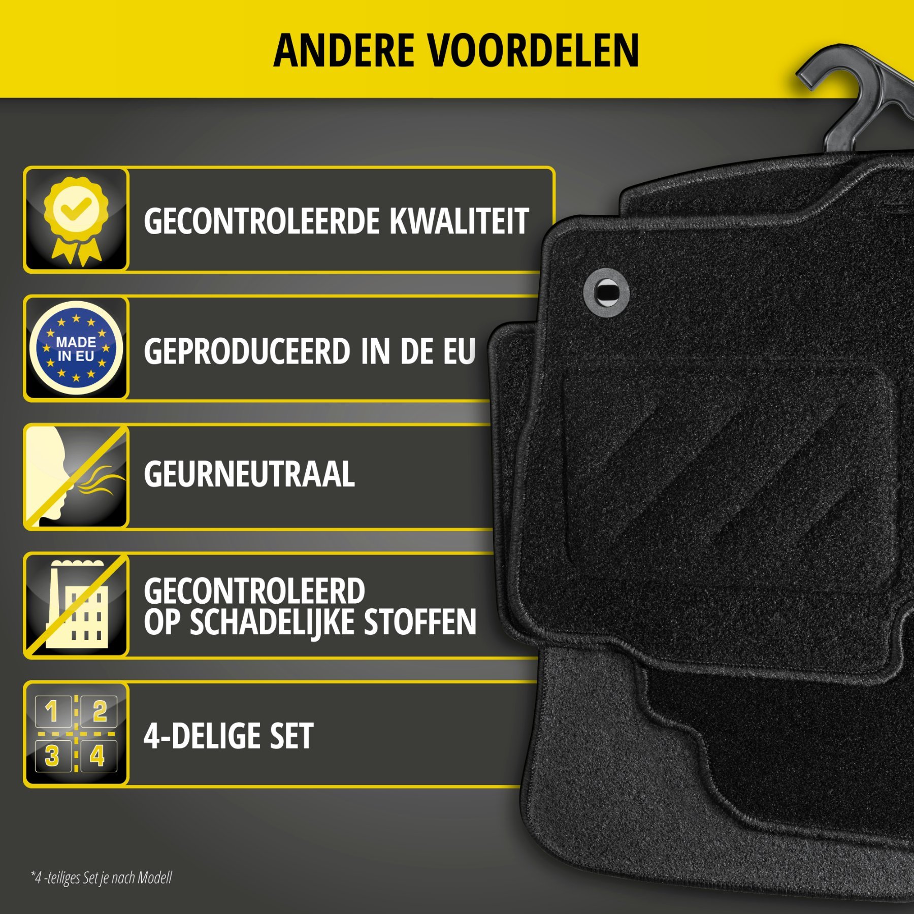 Naaldvilt Velours voetmatten geschikt voor VW T5 04/2003-08/2015, VW T6 04/2015-Vandaag, 3-zits